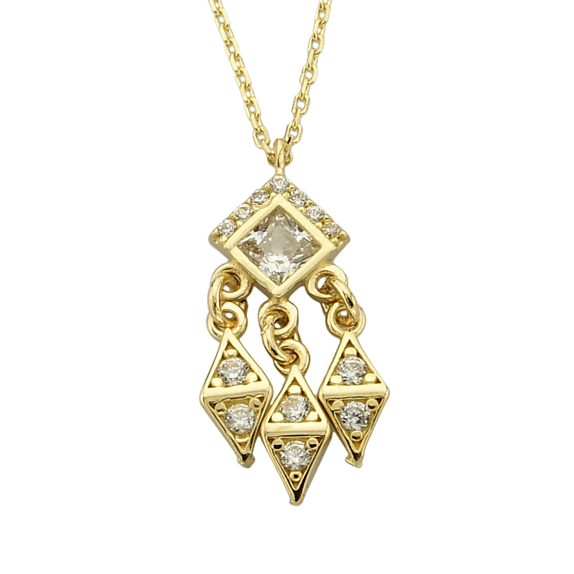 14 Ayar Altın Beyaz Taşlı Kolye