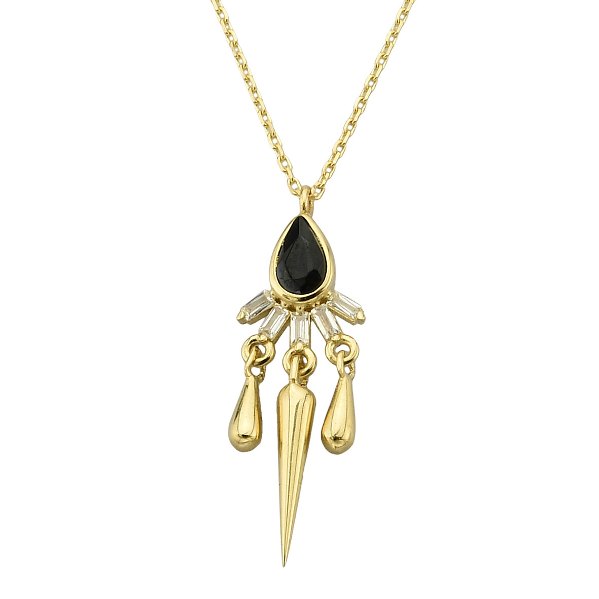 14 Ayar Altın Sallantılı Siyah Taş Kolye