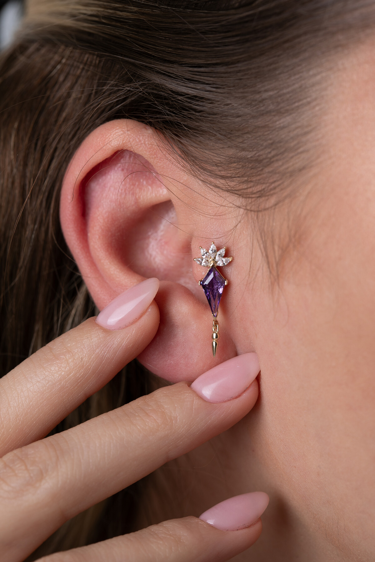 14 Ayar Altın Mavi Taş Küpe