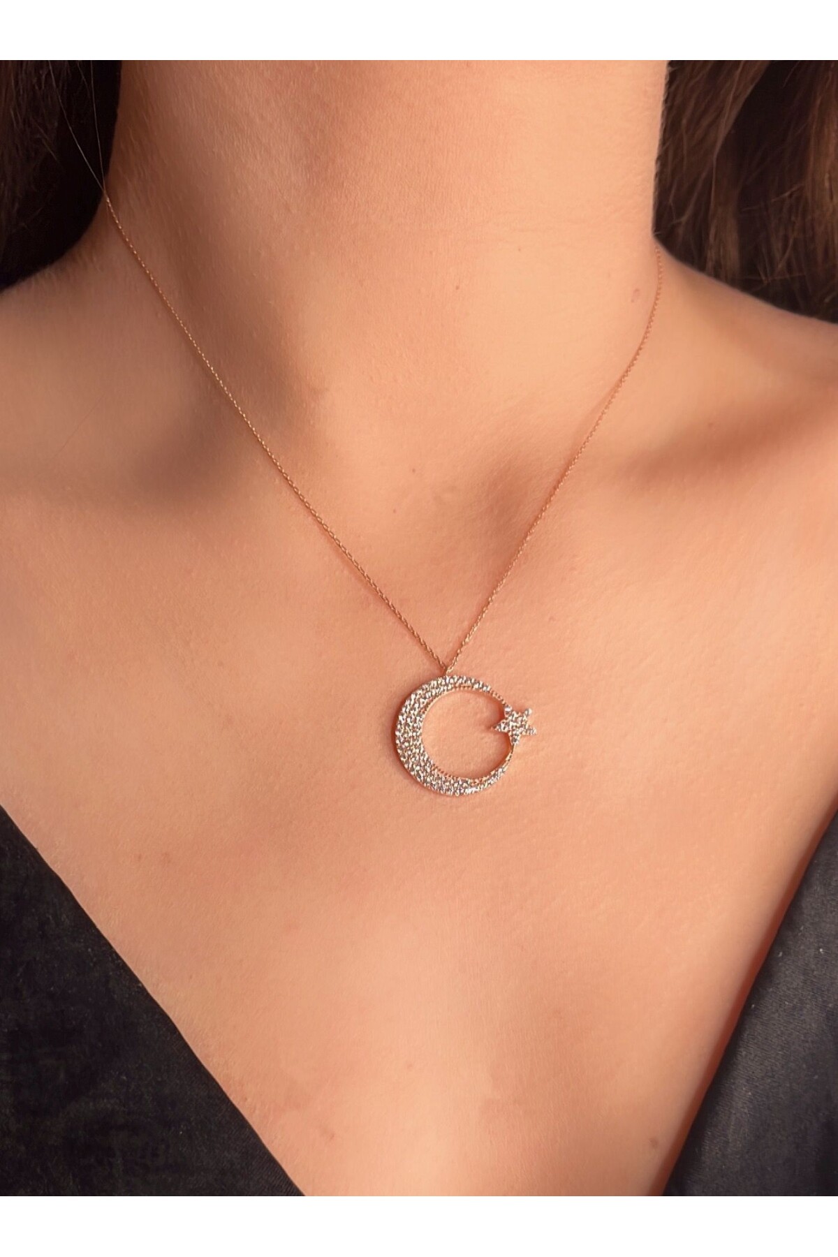 14 Ayar Altın Ay Yıldız Kolye