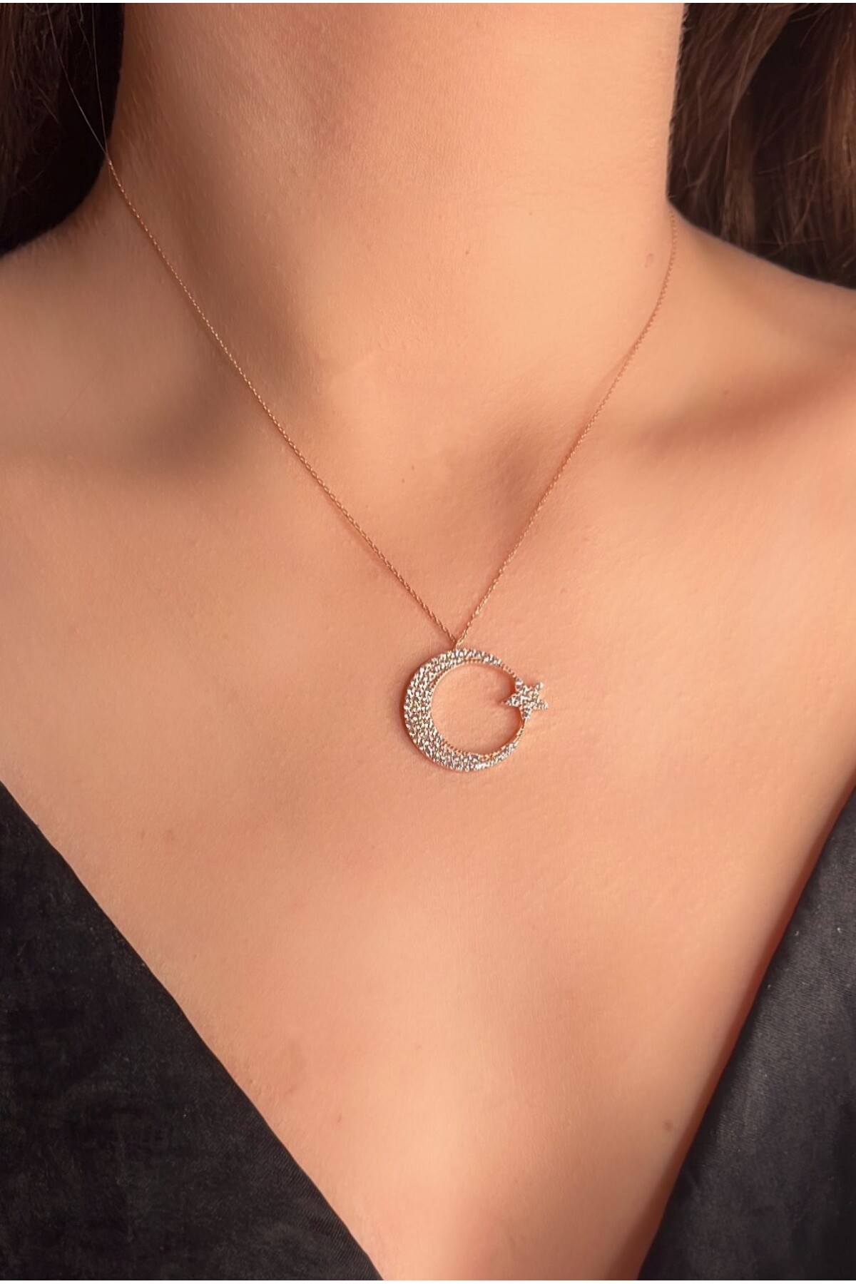 14 Ayar Altın Ay Yıldız Kolye