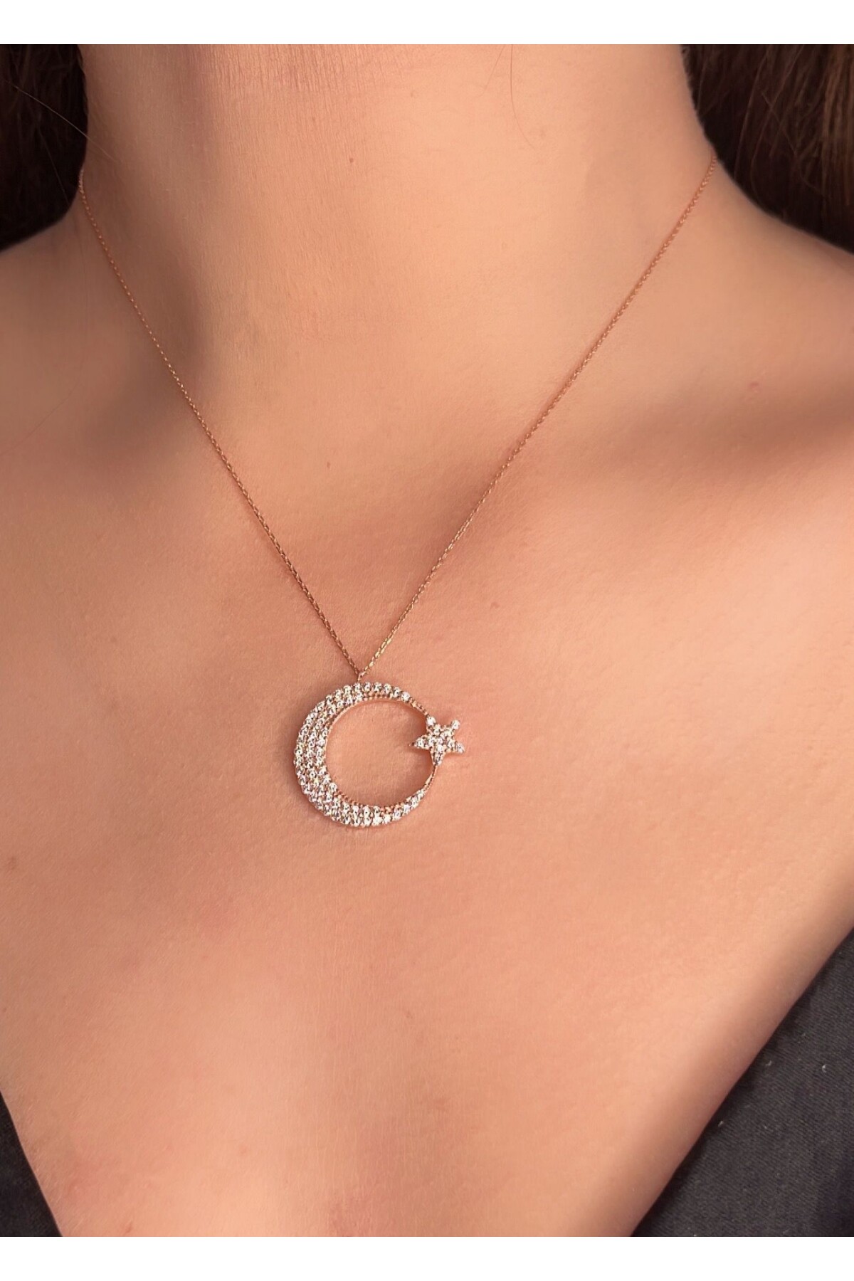 14 Ayar Altın Ay Yıldız Kolye