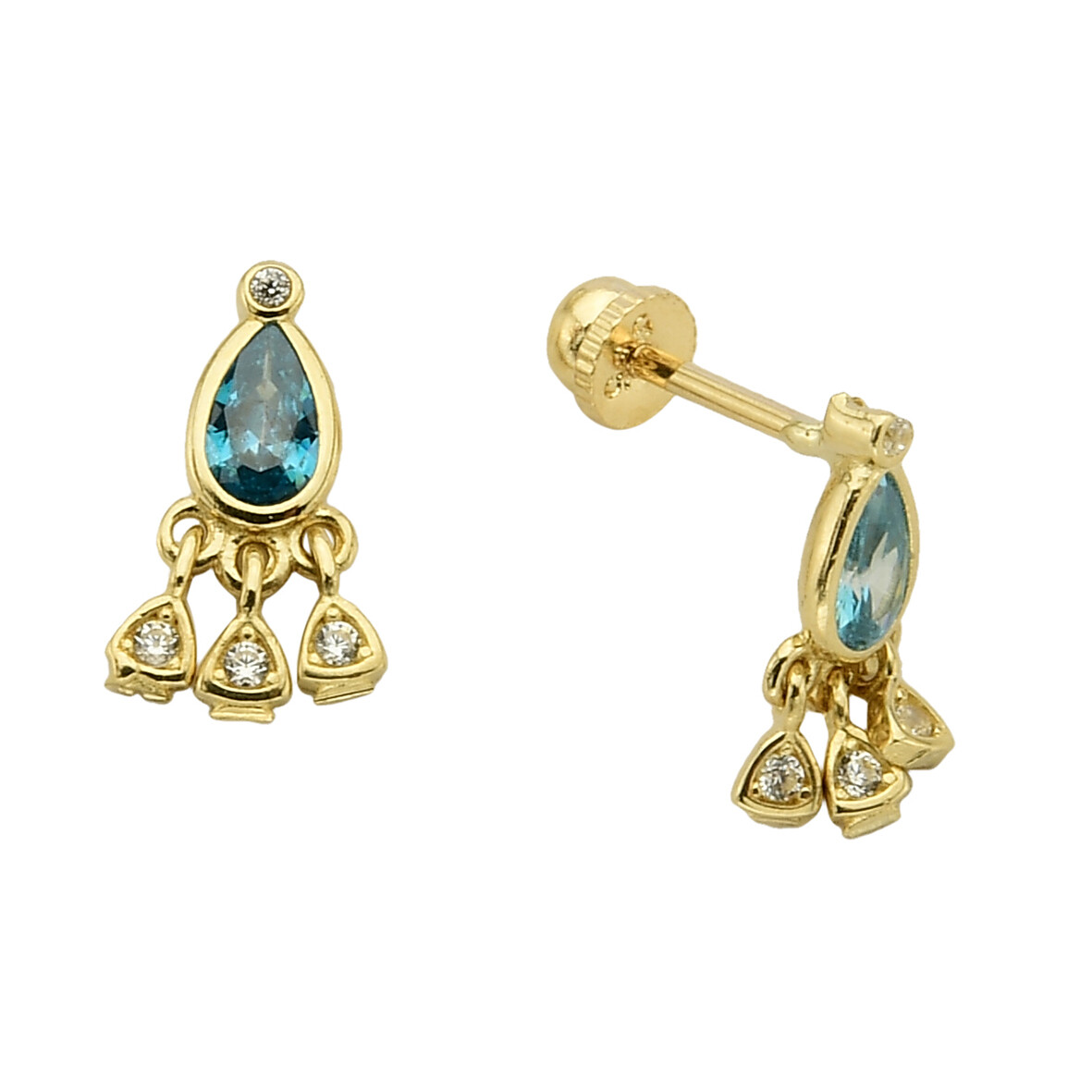 14 Ayar Altın Mavi Damla Küpe