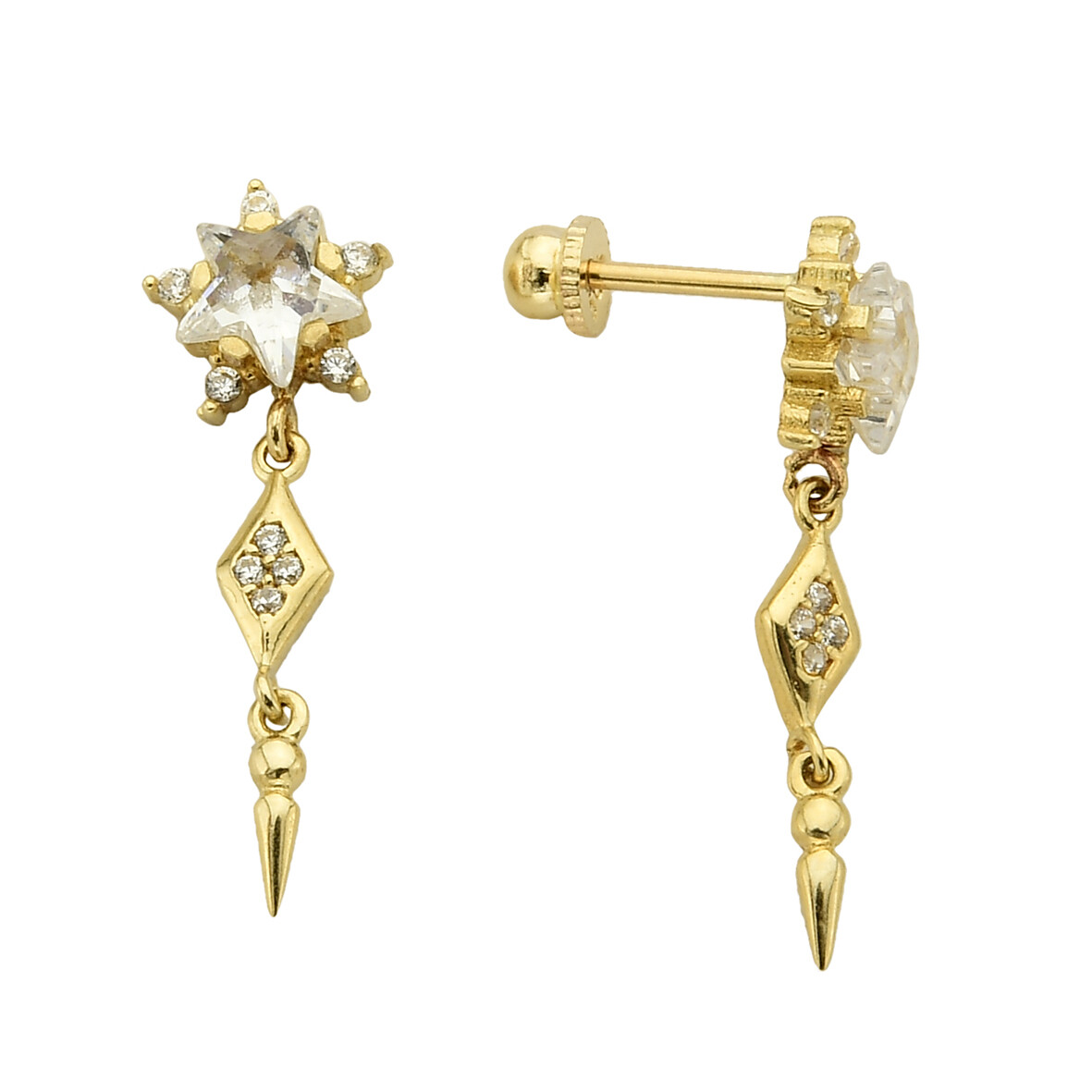 14 Ayar Altın Yıldız Taş Sallantılı Küpe