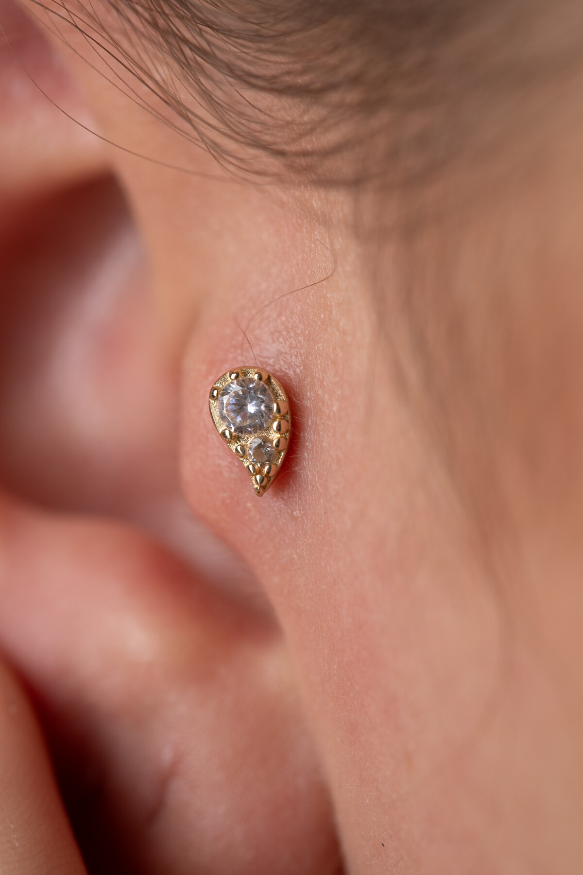 14 Ayar Altın Damla Turuncu Taş Küpe