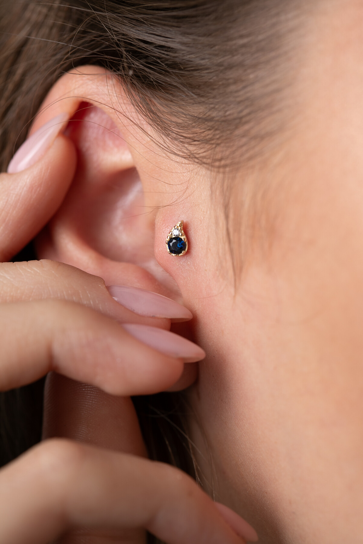 14 Ayar Altın Damla Turuncu Taş Küpe