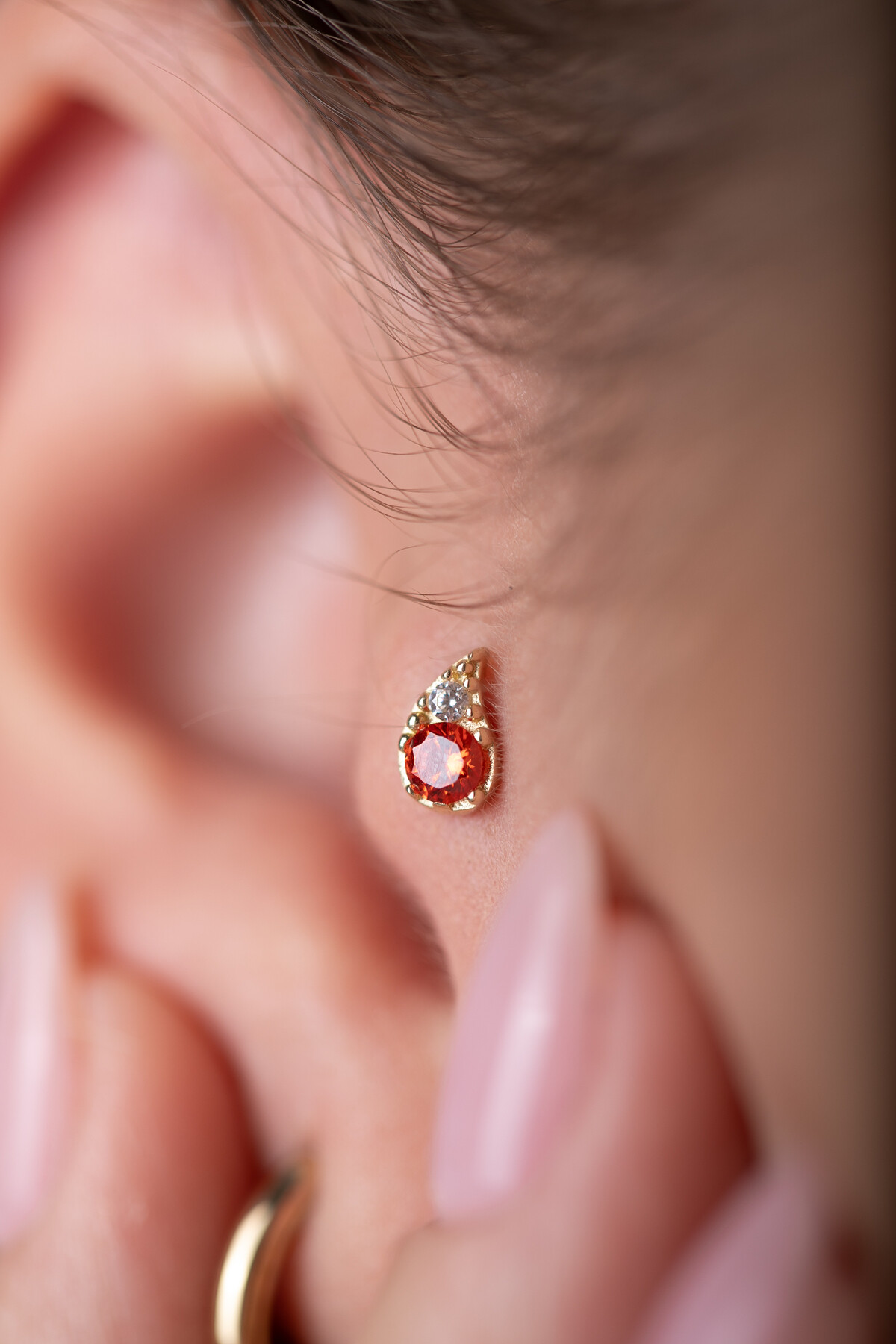 14 Ayar Altın Damla Turuncu Taş Küpe