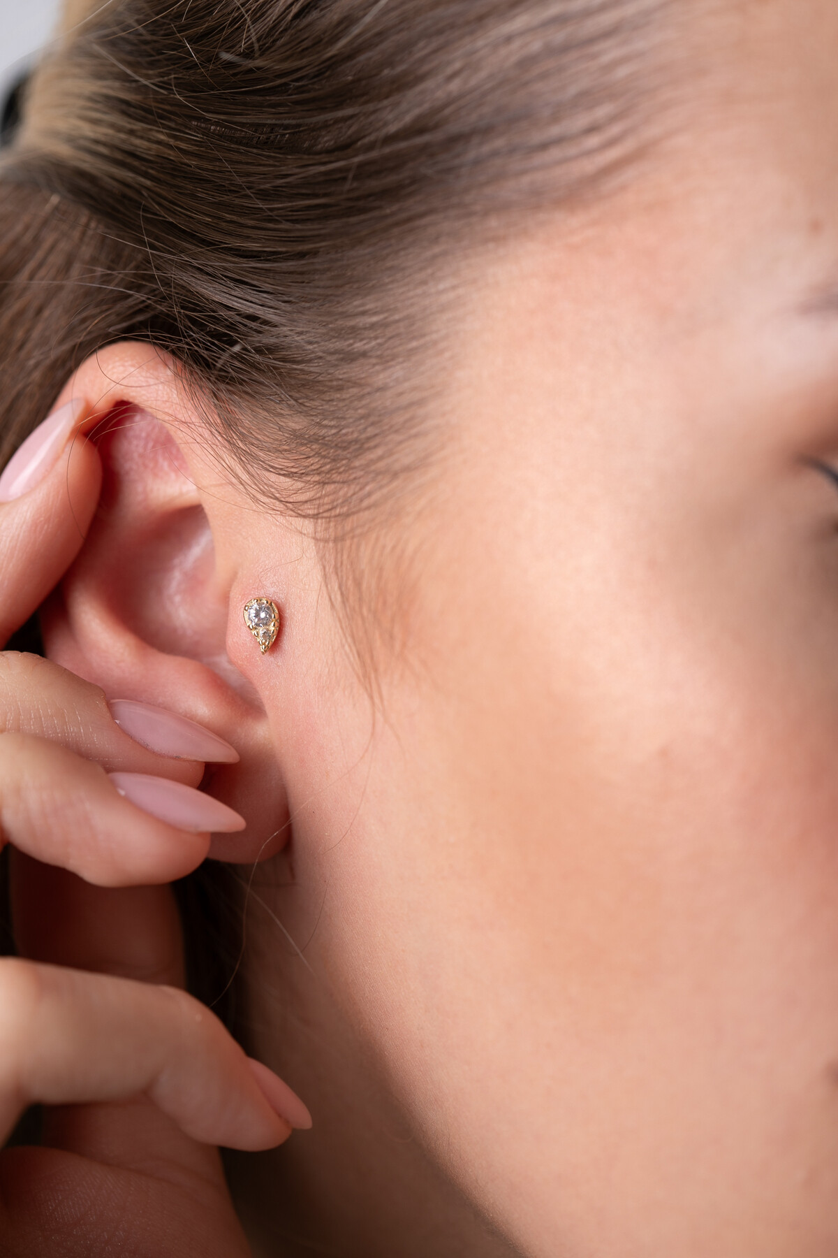 14 Ayar Altın Damla Turuncu Taş Küpe