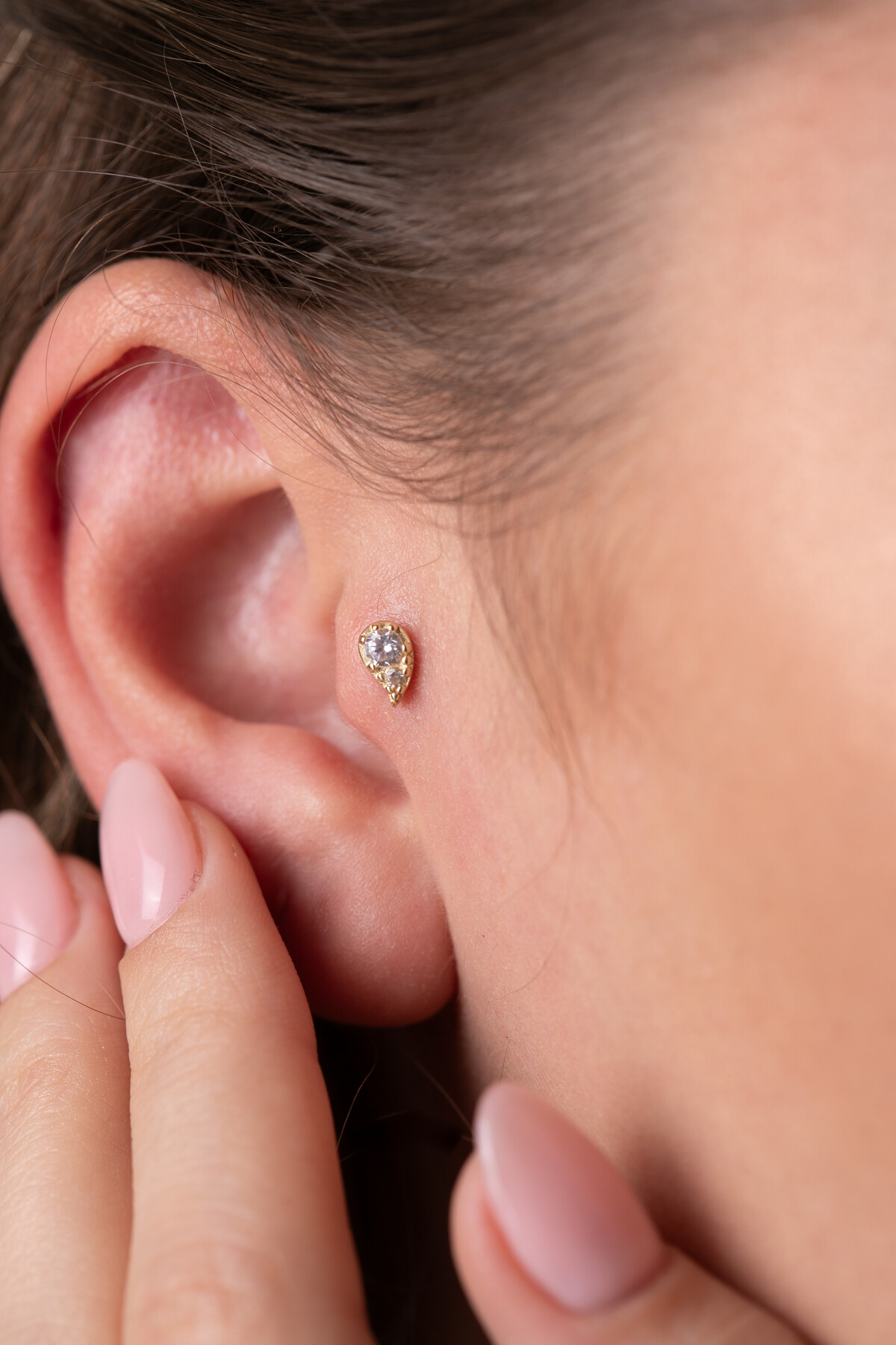 14 Ayar Altın Damla Turuncu Taş Küpe