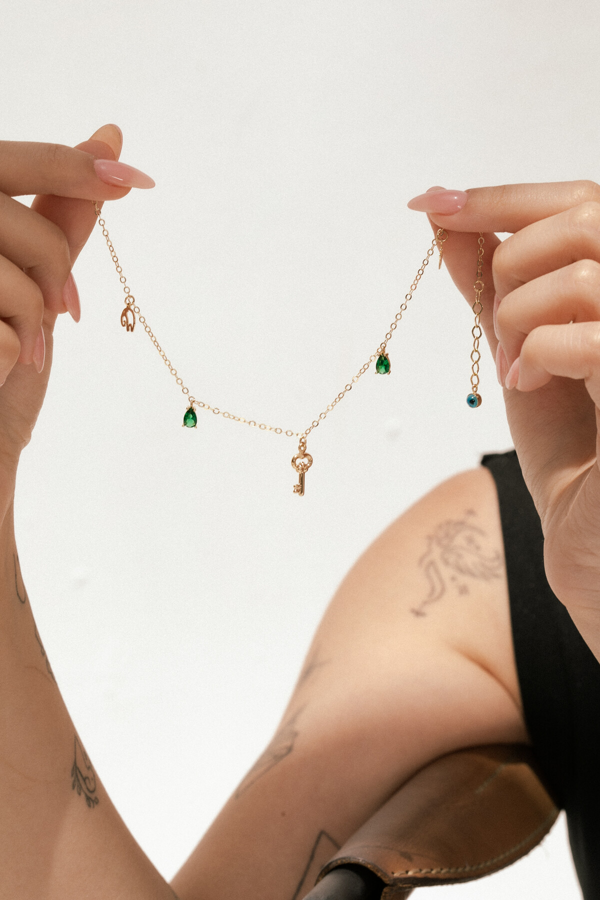 14 Ayar Altın Yeşil Damla Taş Halhal