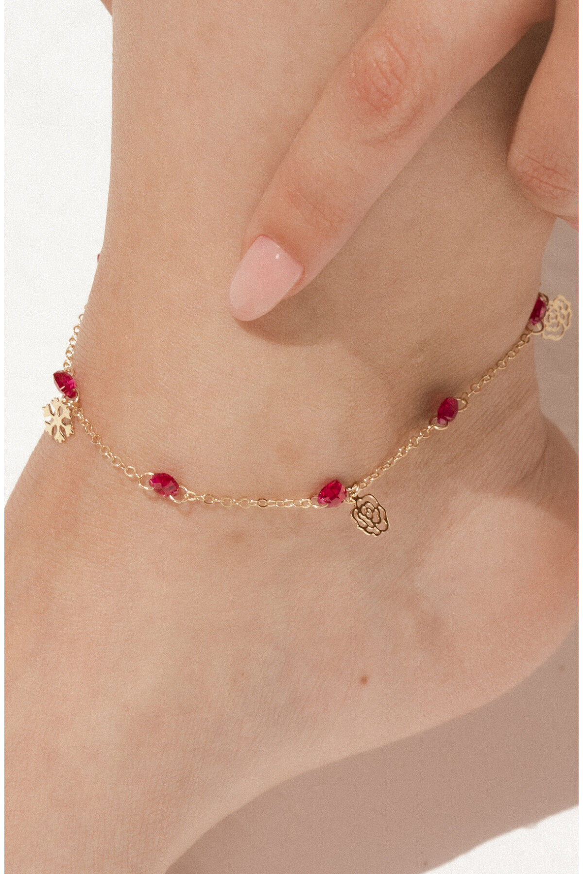 14 Ayar Altın Kırmızı Taşlı Halhal