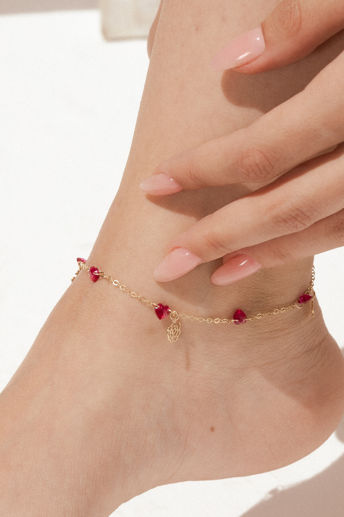 14 Ayar Altın Kırmızı Taşlı Halhal