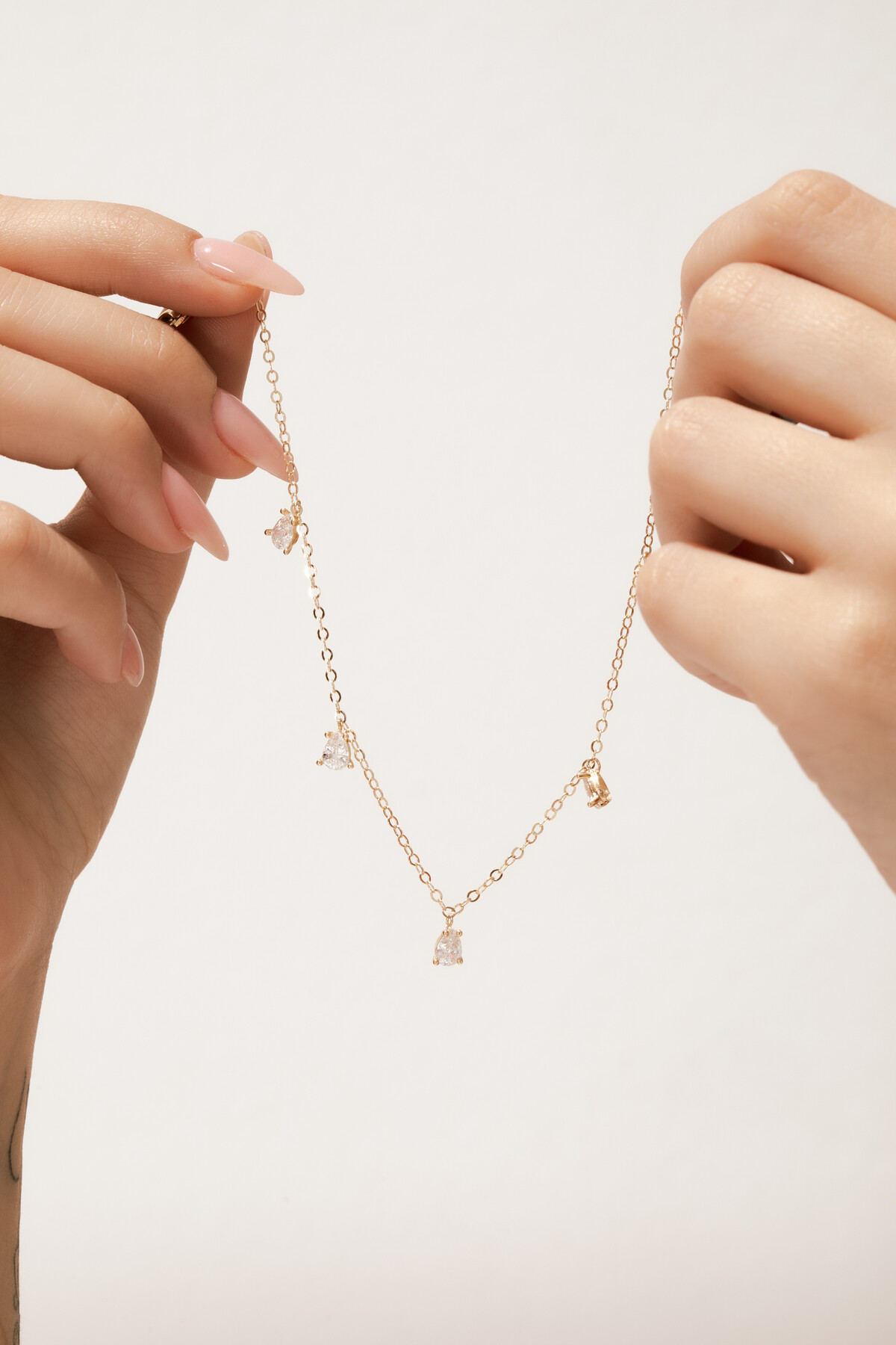 14 Ayar Altın Oval Beyaz Taş Halhal