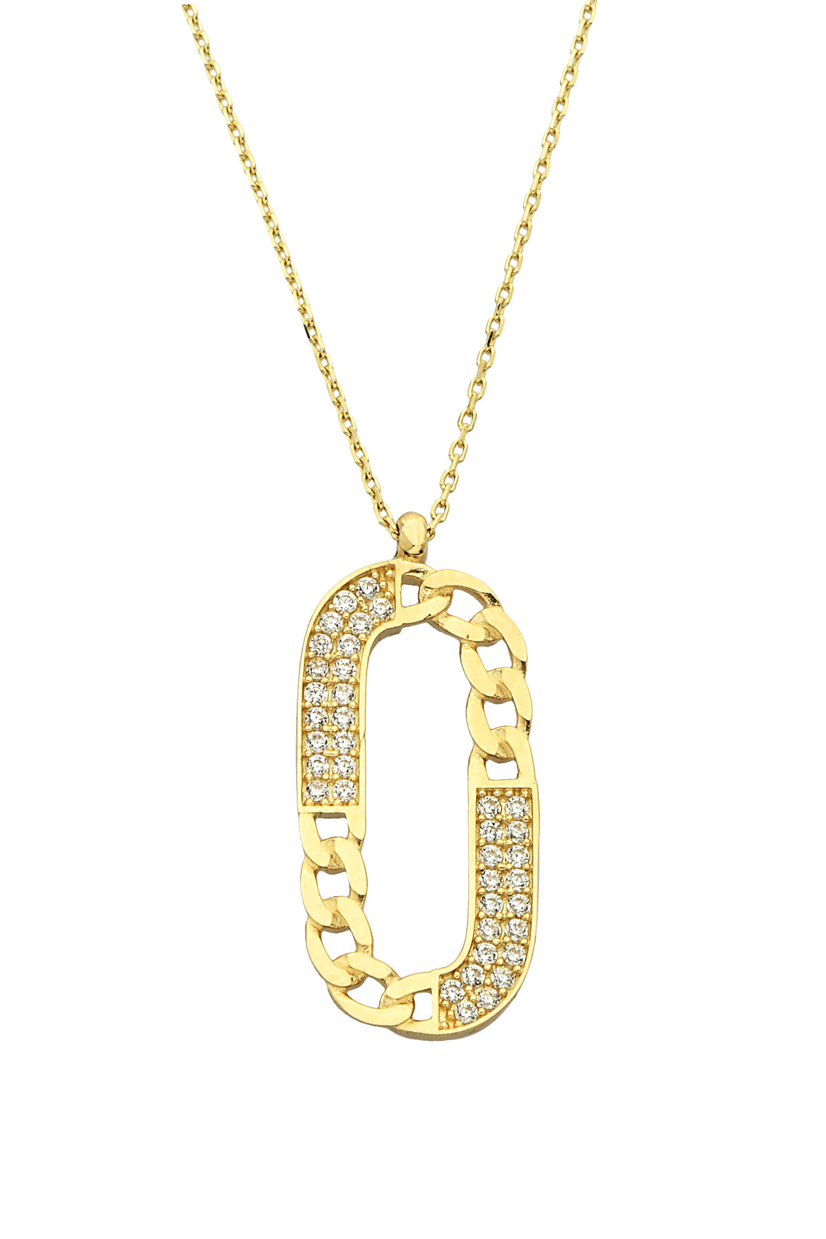 14 Ayar Altın Oval Taşlı Kolye