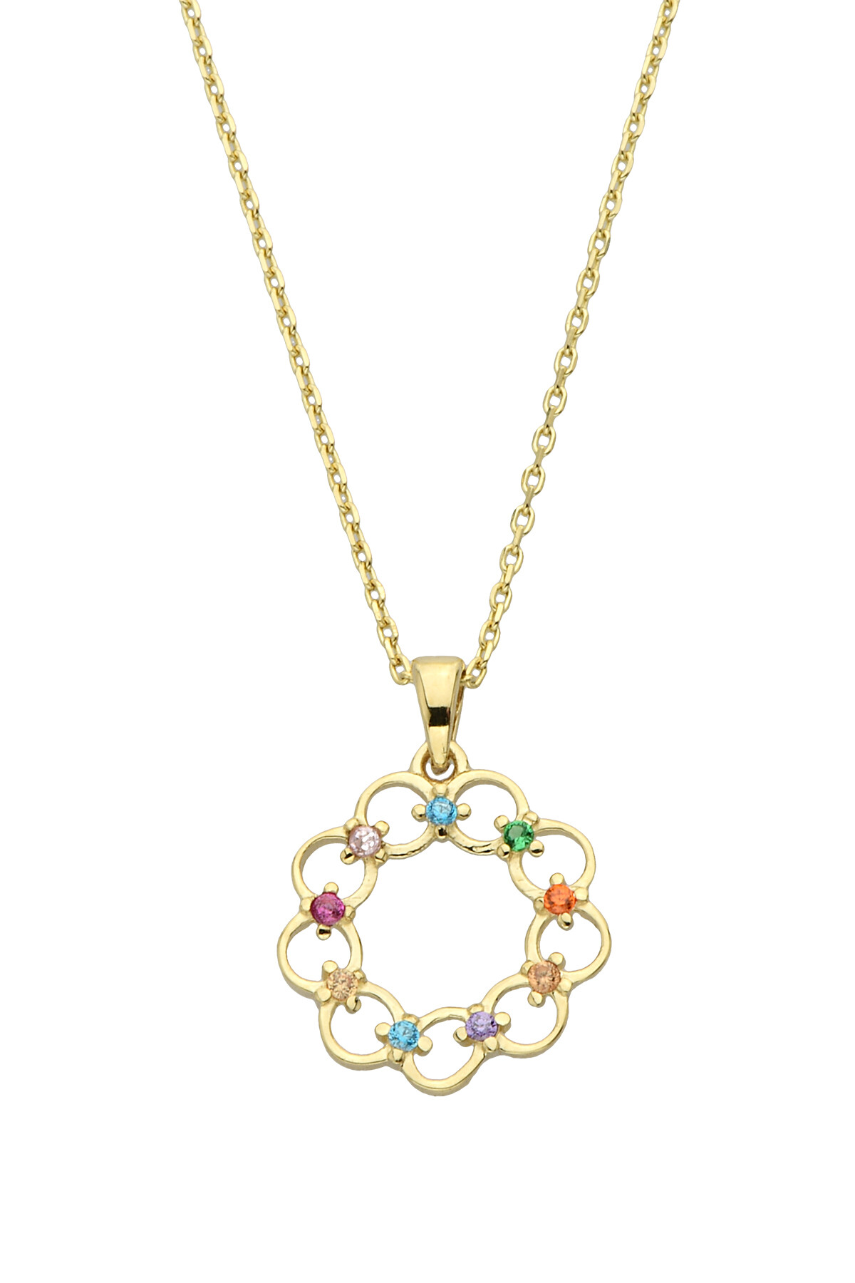 14 Ayar Altın Renkli Taşlı Çiçek Kolye