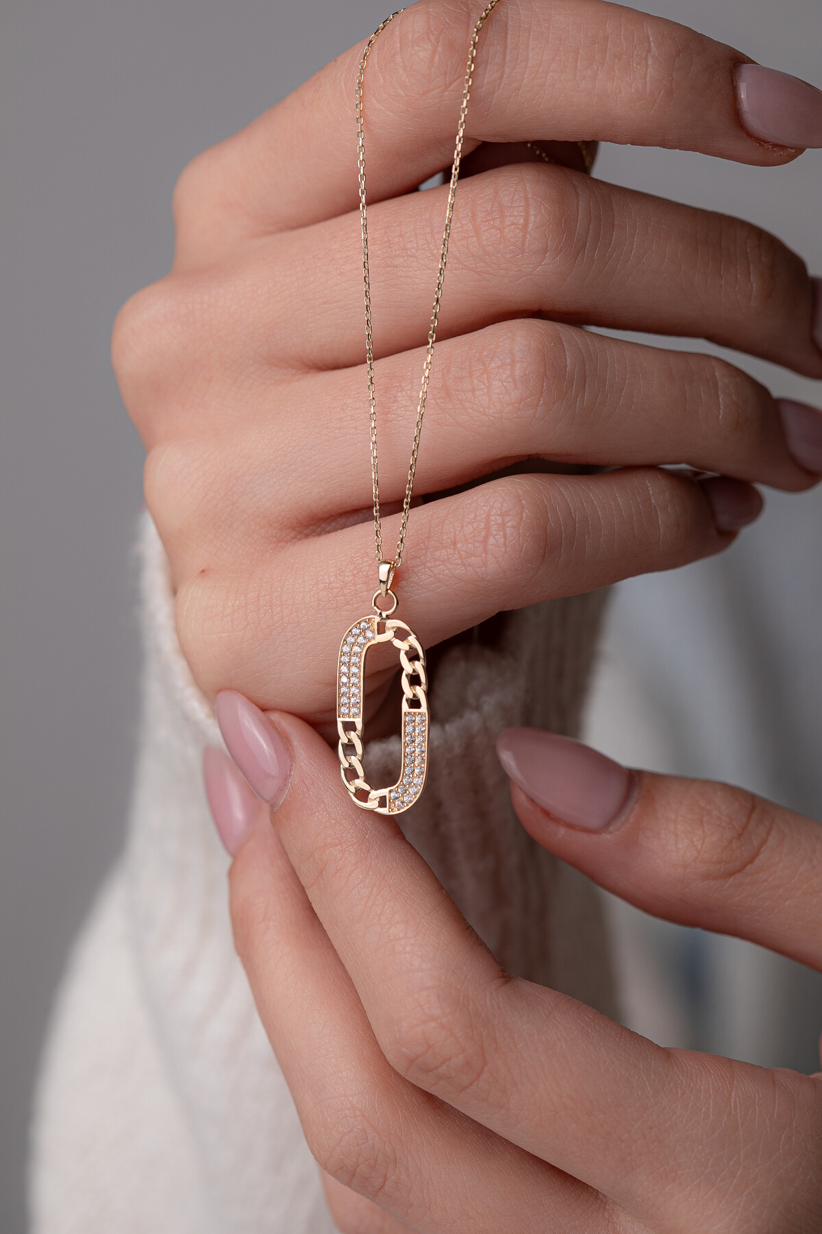 14 Ayar Altın Oval Taşlı Kolye