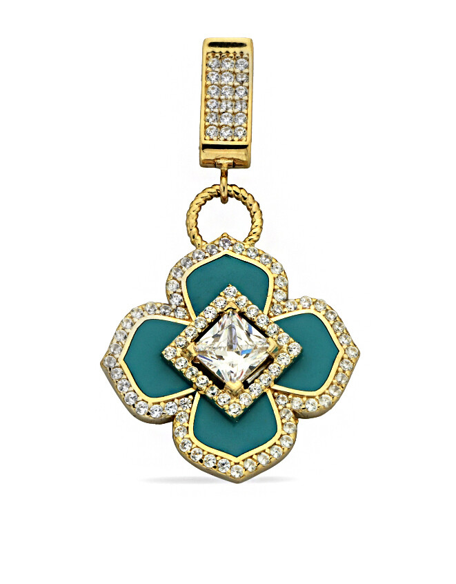 14 Ayar Altın Mineli Çİçek Kolye Ucu