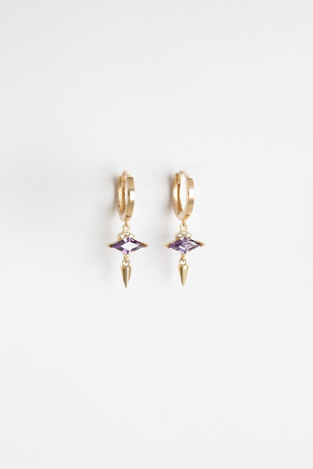 14 Ayar Altın Sallantılı Amatist Taş Küpe