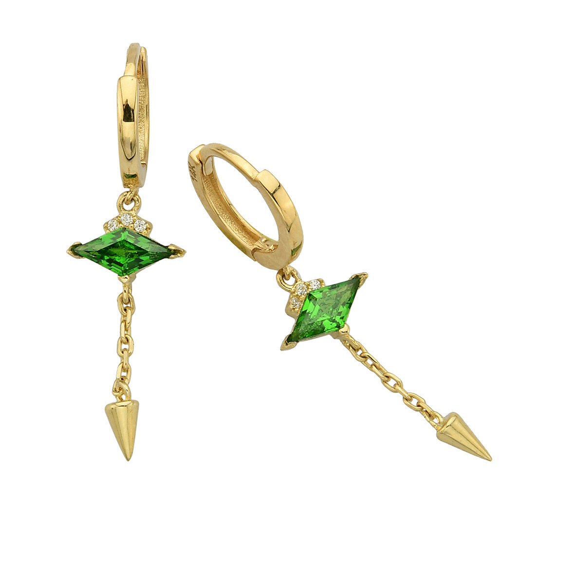 14 Ayar Altın Sallantılı Kırmızı Taş Küpe