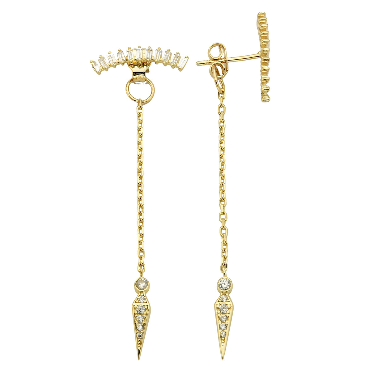 14 Ayar Altın Sıralı Taş Sallantılı Zincir Küpe