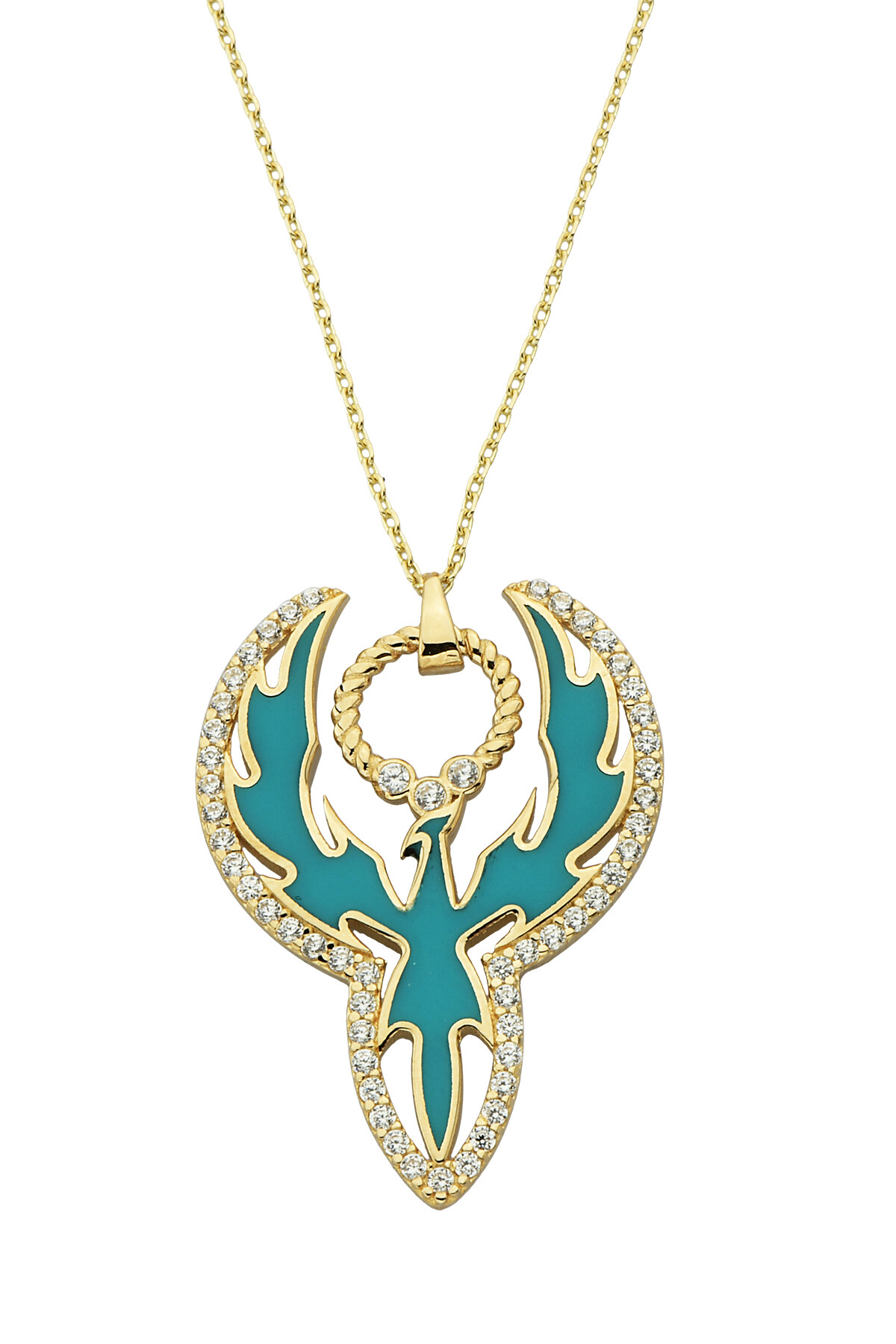 14 Ayar Altın Mineli Anka Kuşu Kolye