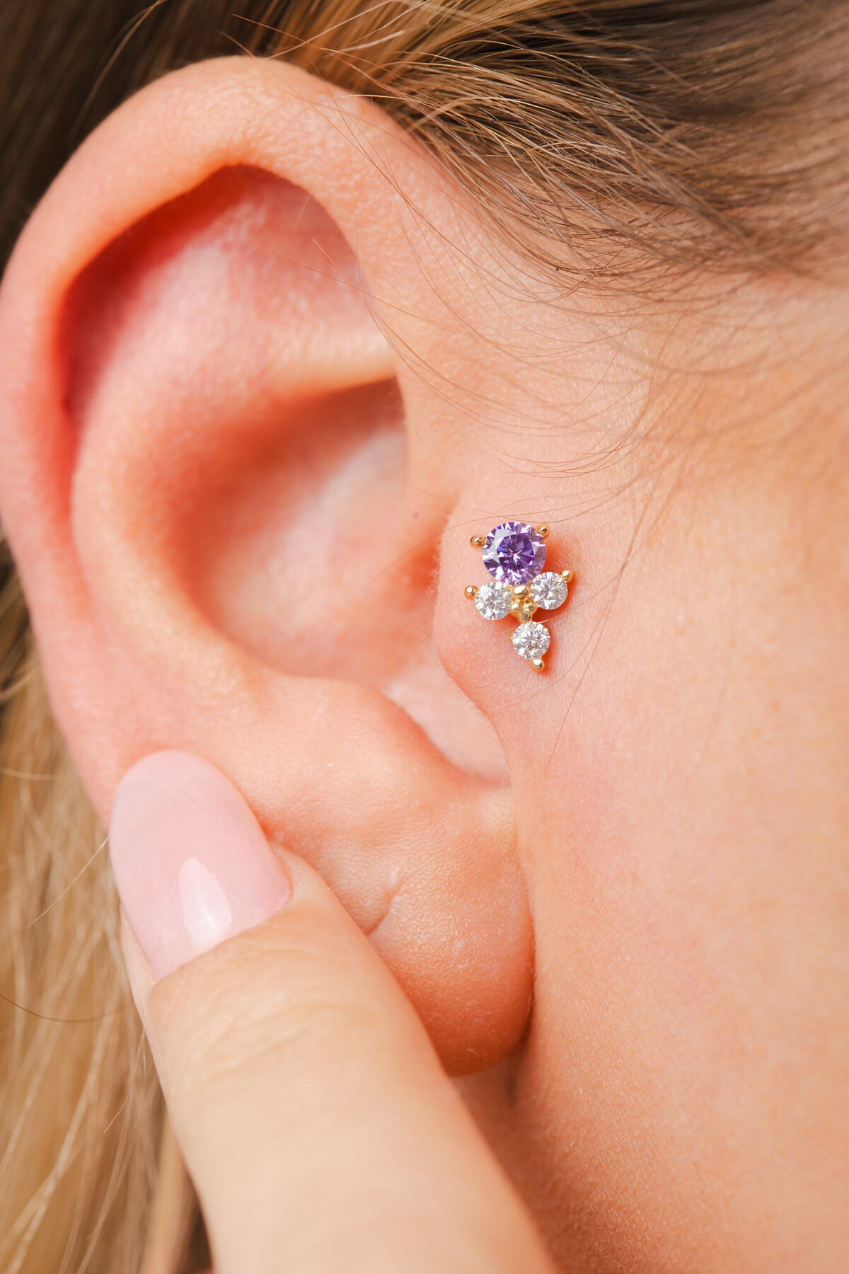 14 Ayar Altın Amatist Taşlı Küpe