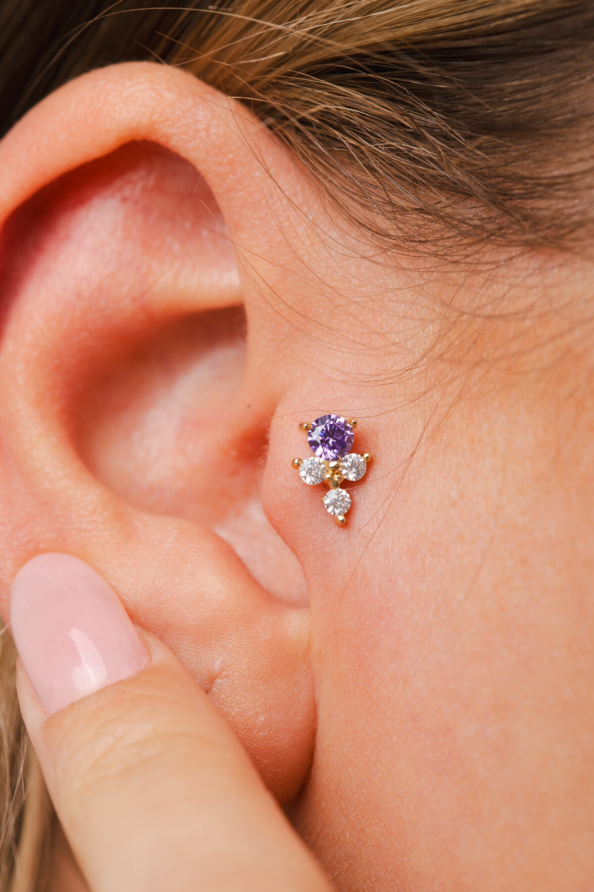 14 Ayar Altın Amatist Taşlı Küpe