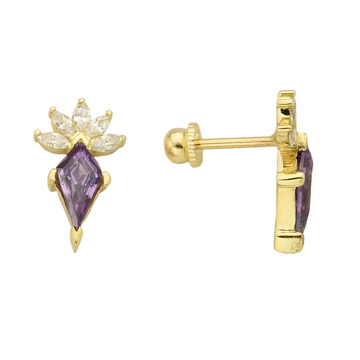 14 Ayar Altın Kırmızı Taşlı Küpe