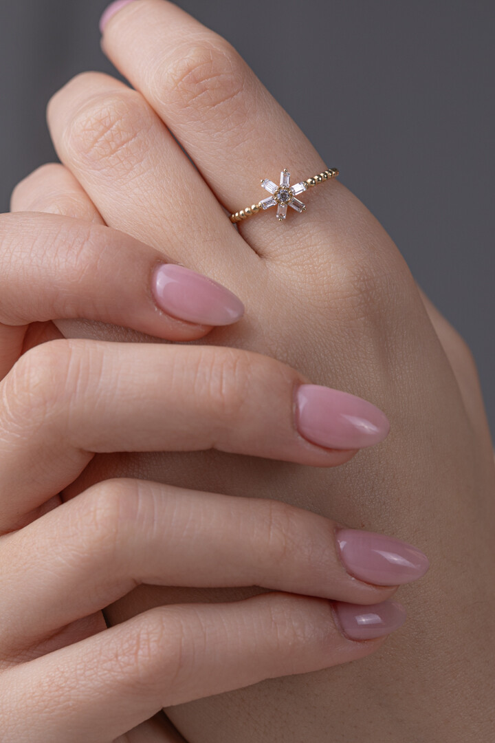 14 Ayar Altın Baget Taşlı Yüzük