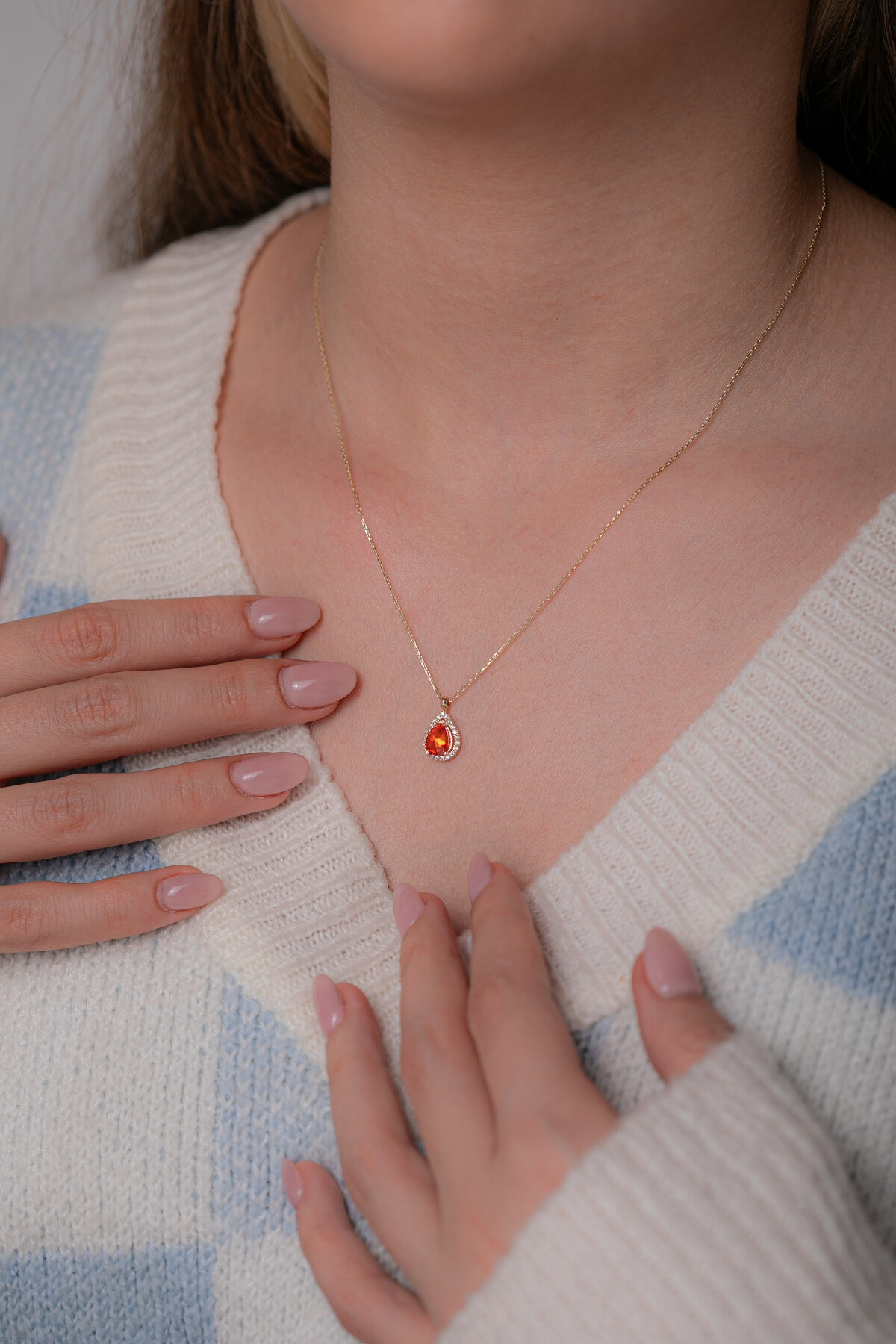 14 Ayar Altın Turuncu Taş Kolye