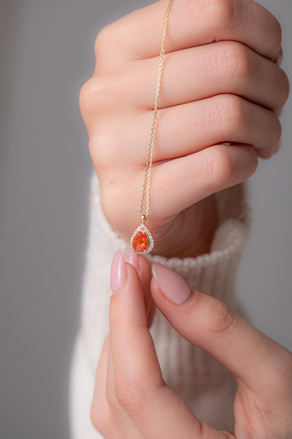 14 Ayar Altın Turuncu Taş Kolye