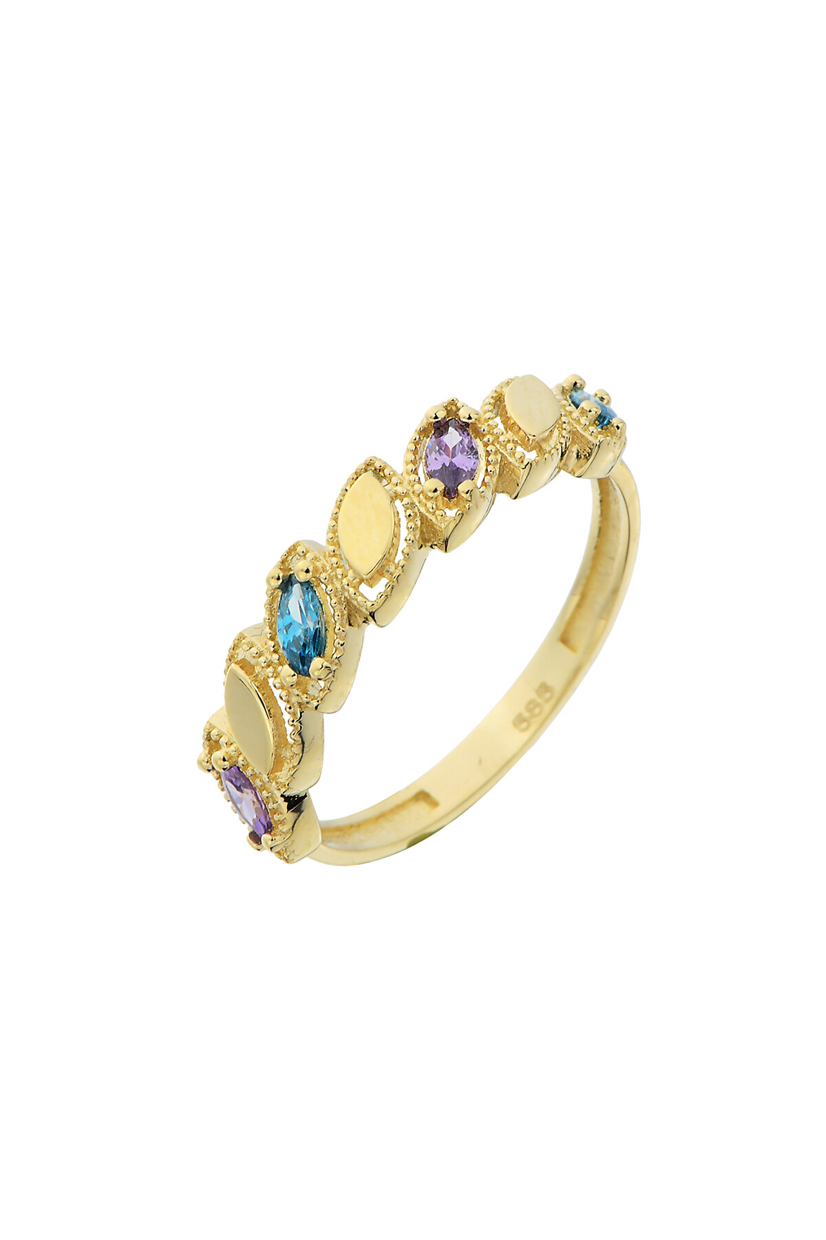 14 Ayar Altın  Renkli Taşlı Yüzük