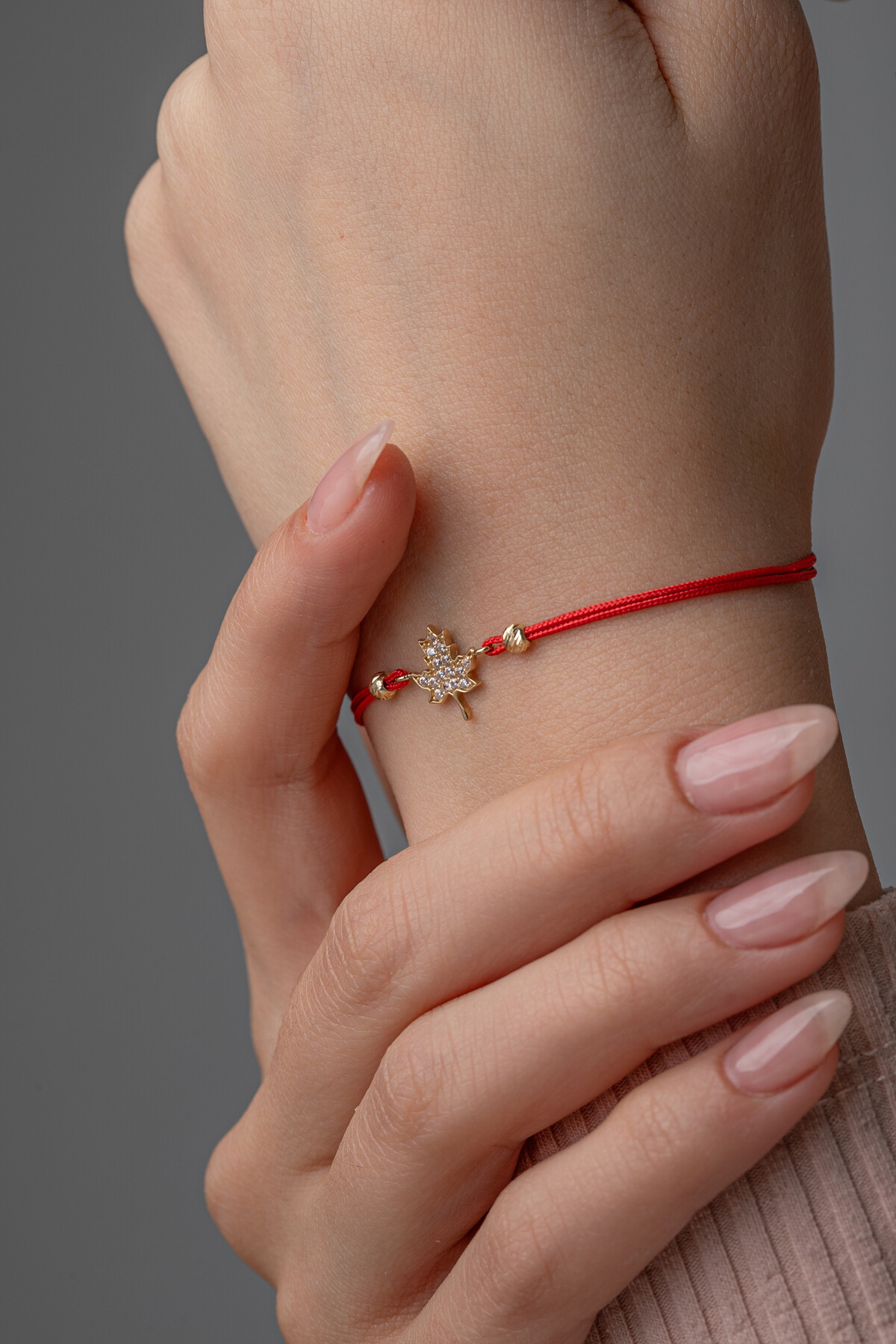 14 Ayar Altın İpli Çınar Yaprağı Bileklik