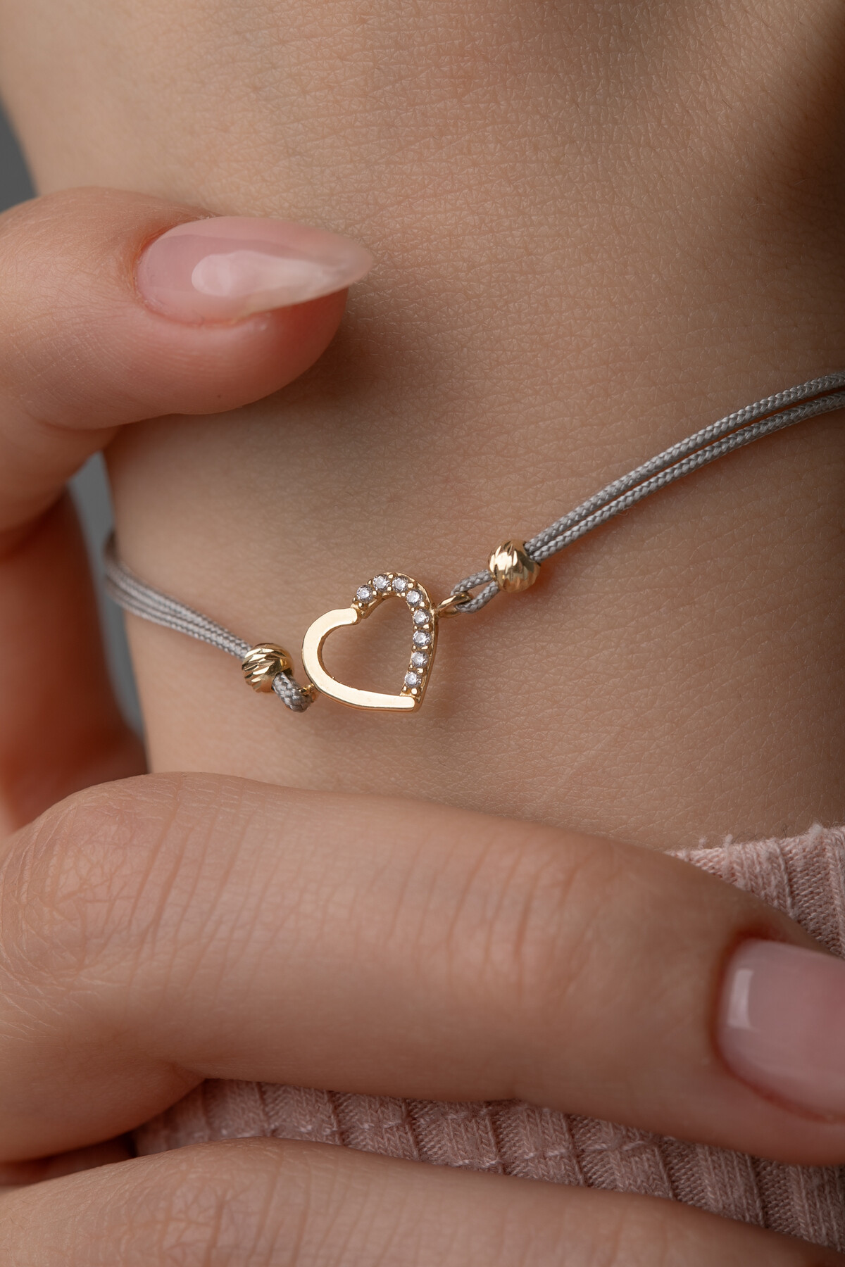 14 Ayar Altın İpli Kalp Bileklik