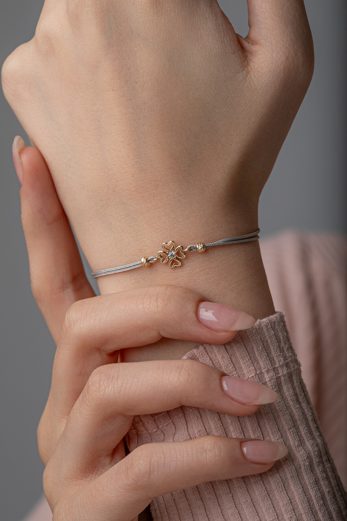 14 Ayar Altın İpli Kalp Yonca Bileklik