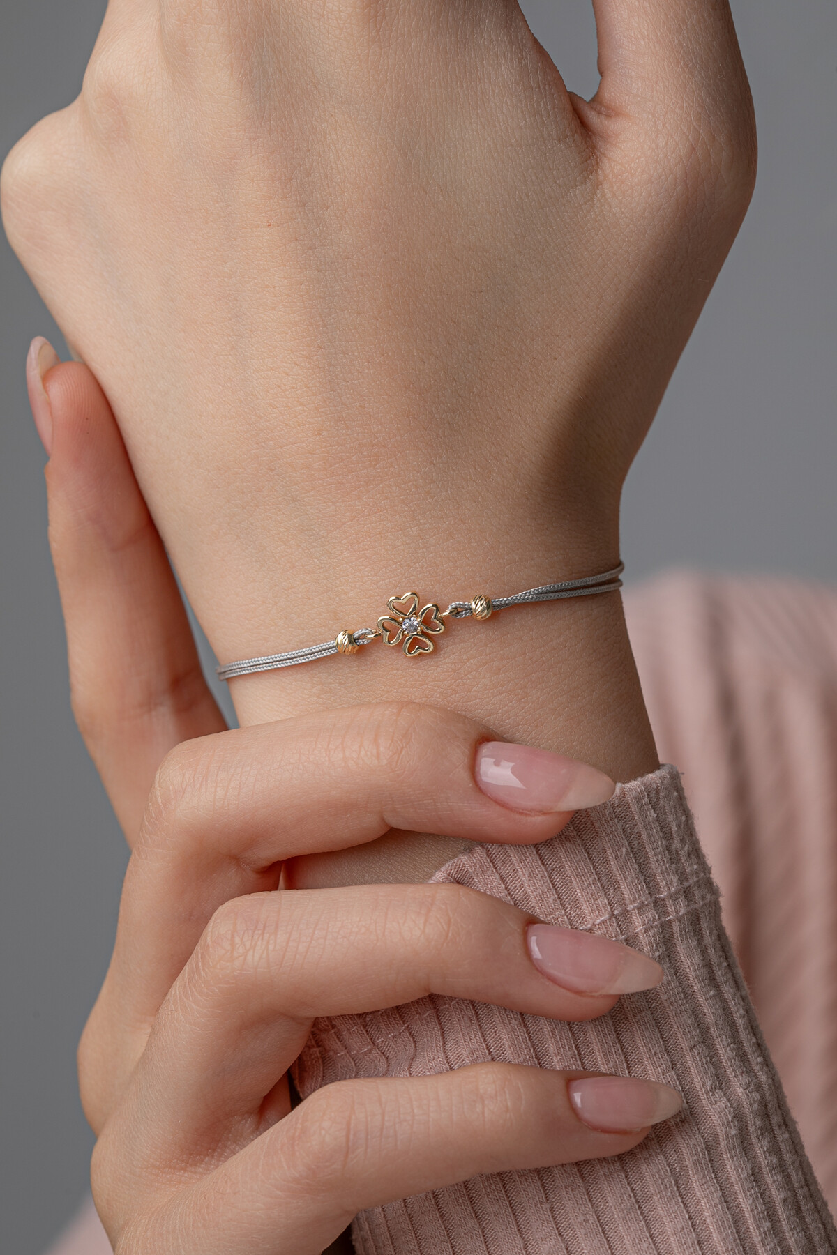 14 Ayar Altın İpli Kalp Yonca Bileklik