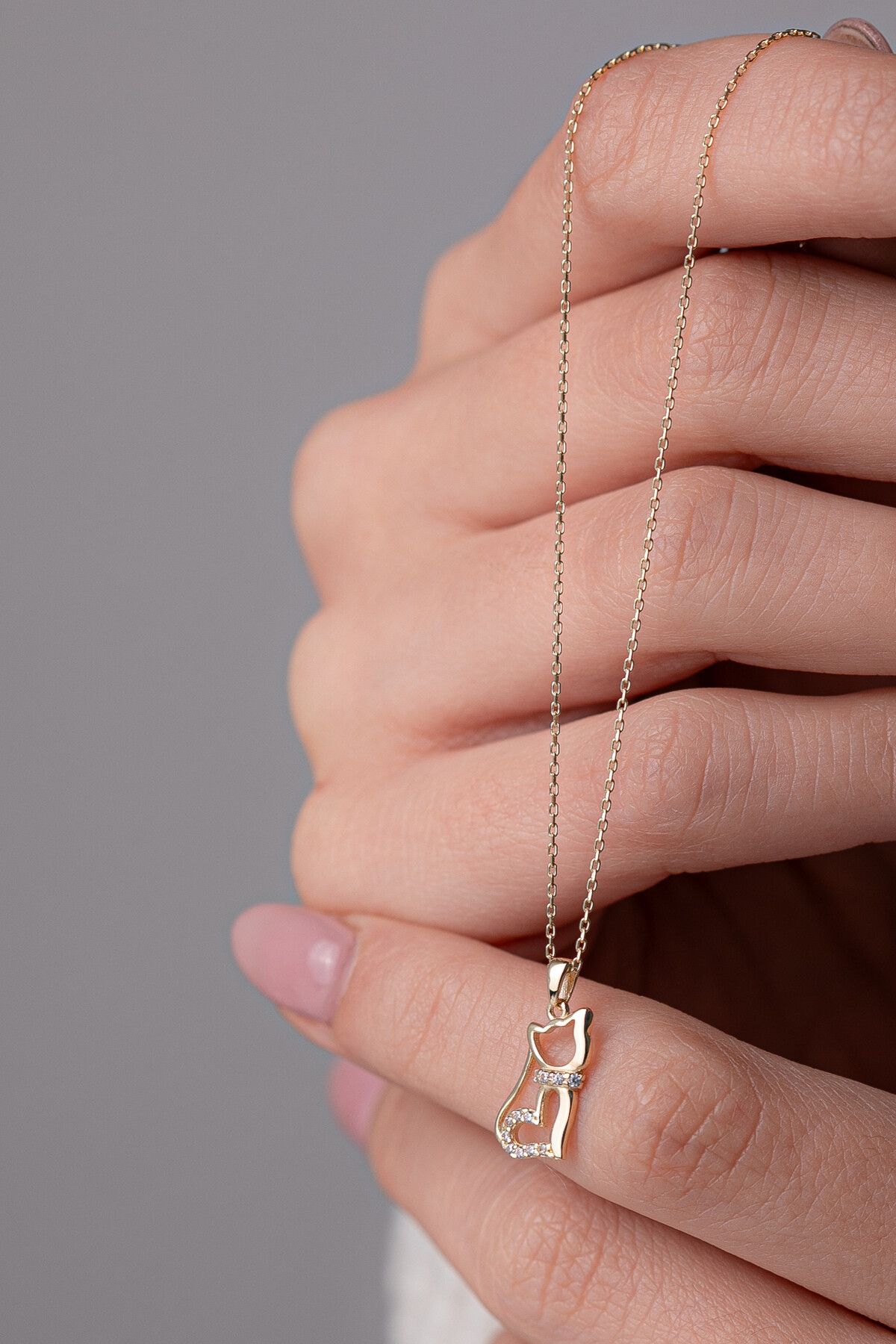 14 Ayar Altın Kedi Kolye