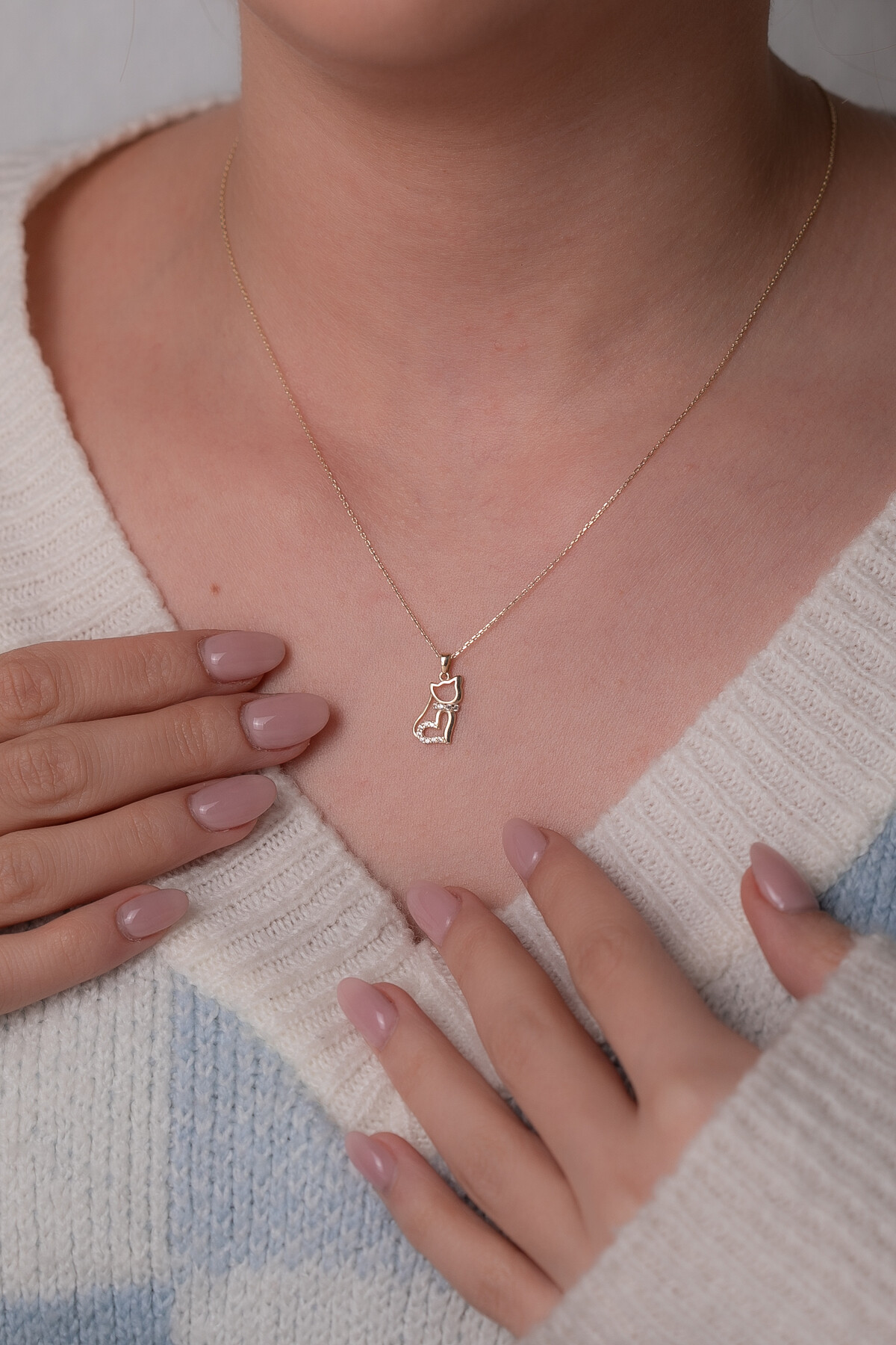 14 Ayar Altın Kedi Kolye