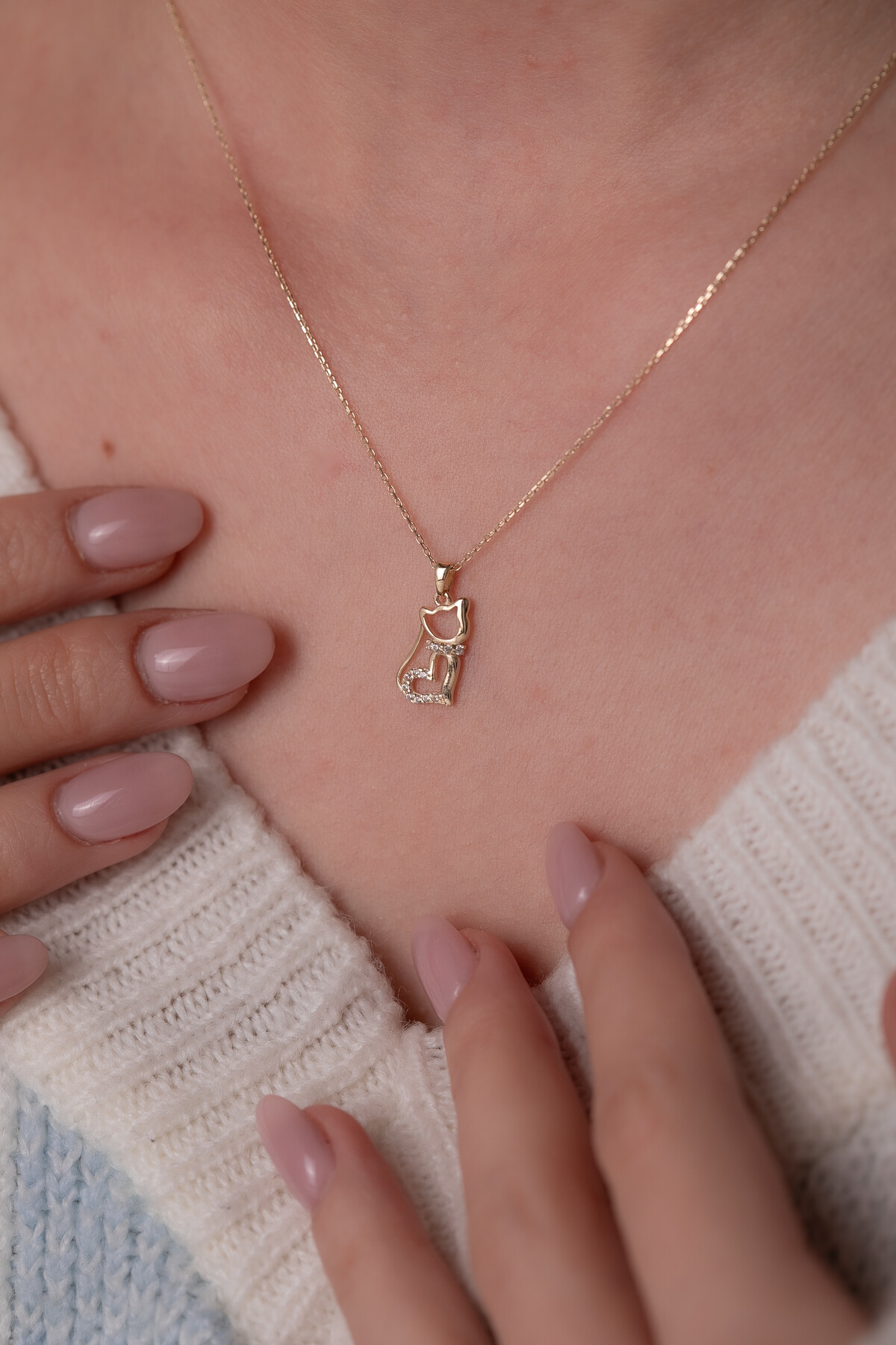 14 Ayar Altın Kedi Kolye