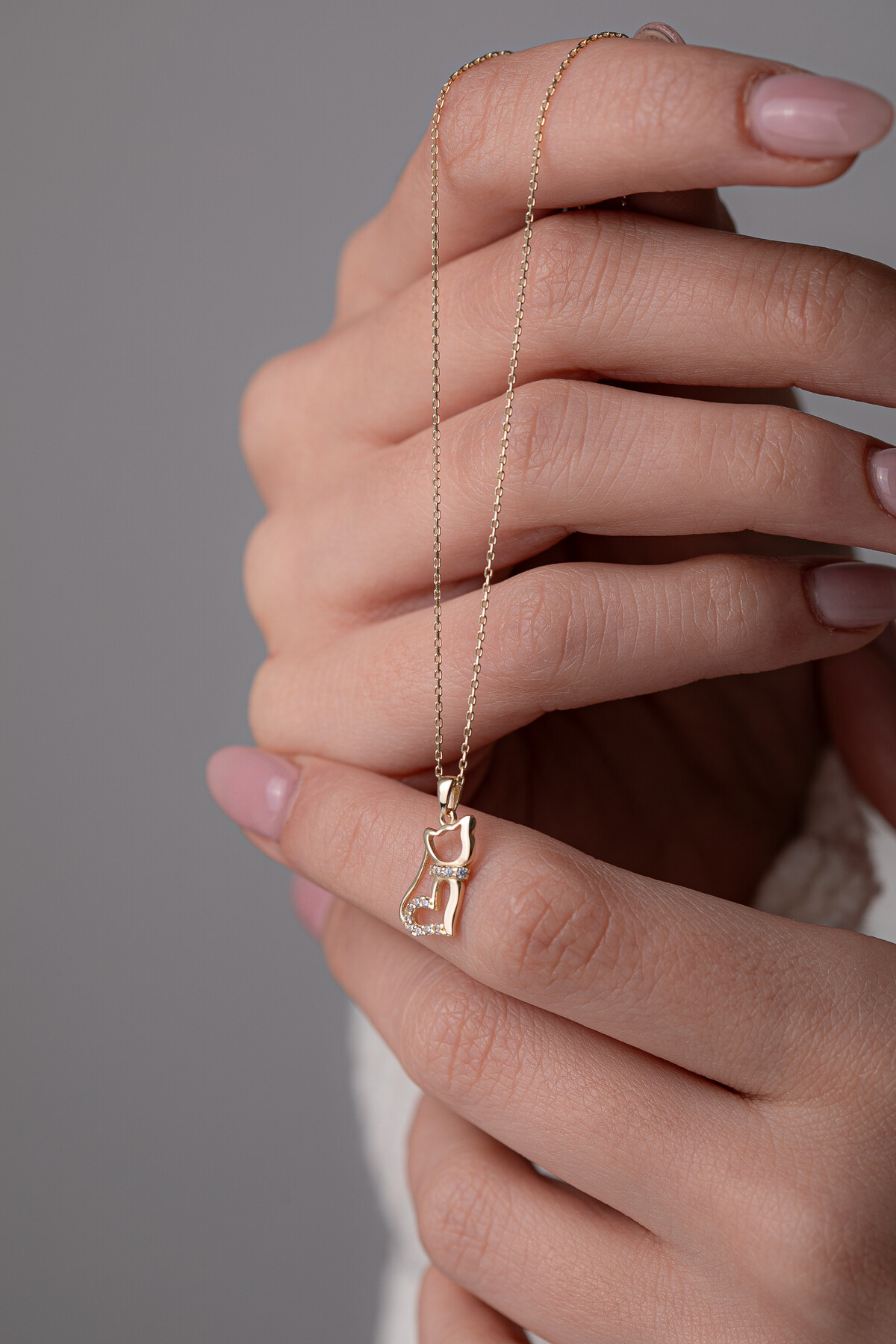 14 Ayar Altın Kedi Kolye