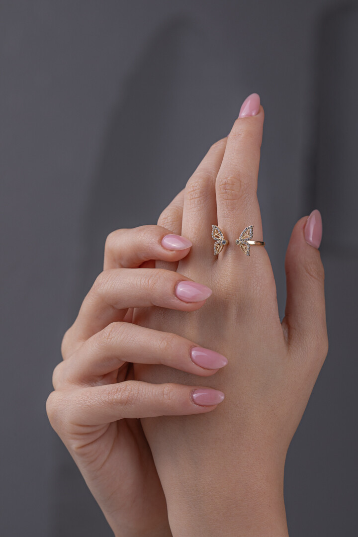 14 Ayar Altın Ayarlanabilir Kelebek Yüzük