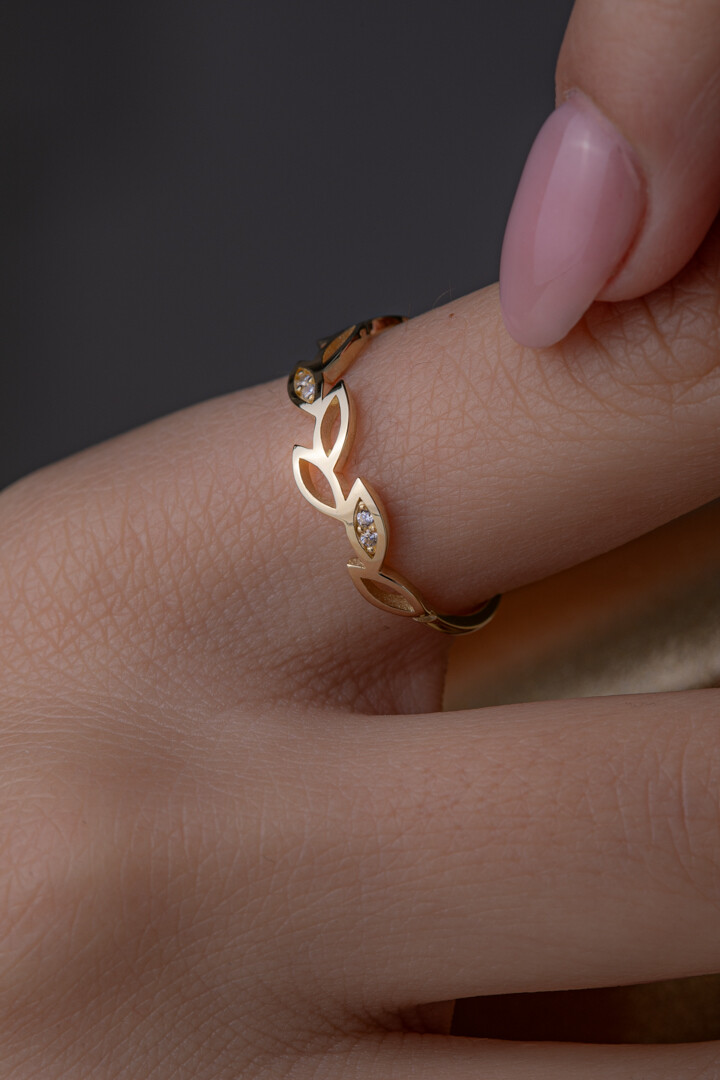 14 Ayar Altın Yaprak Yüzük