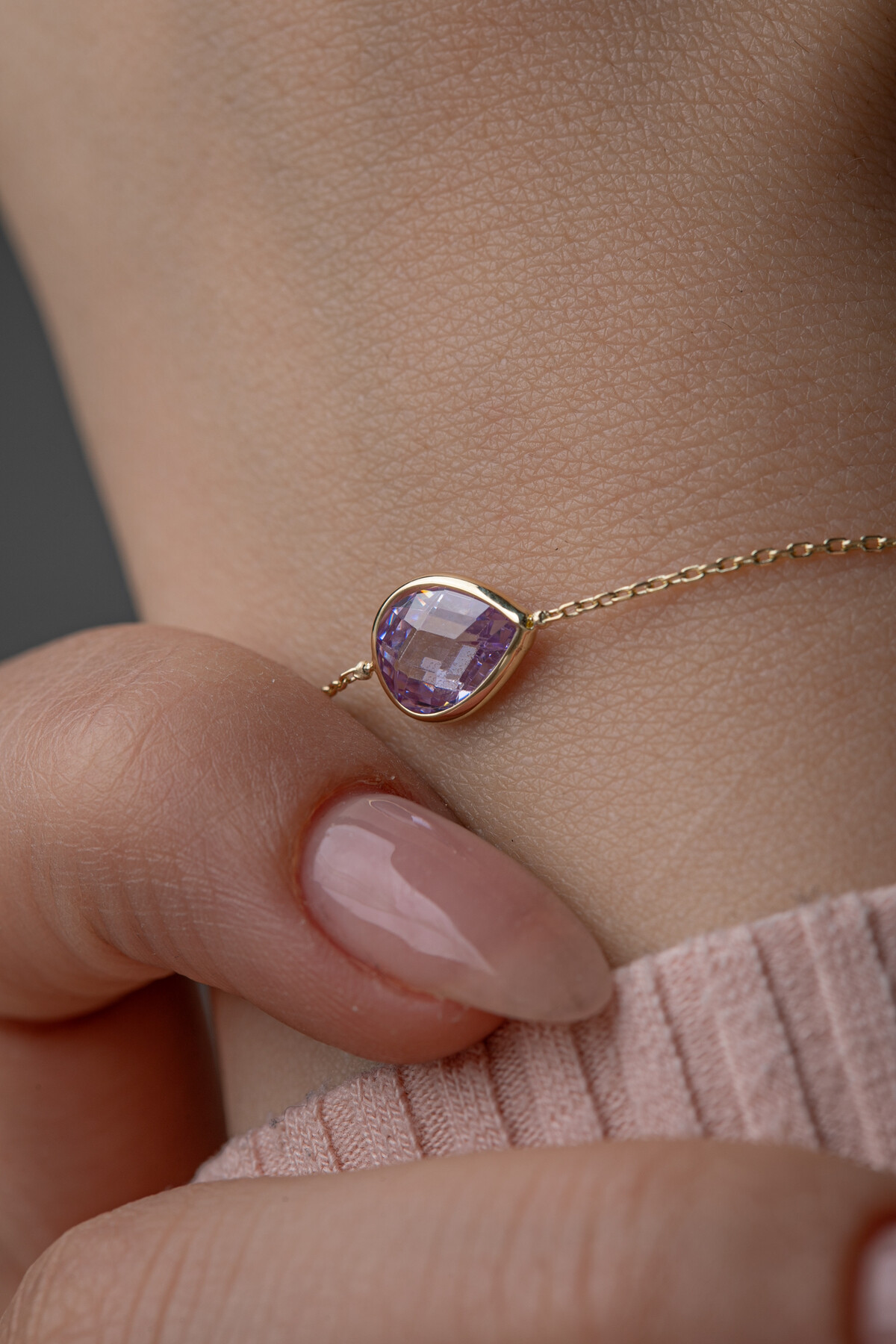 14 Ayar Altın Lila Damla Taş Bileklik