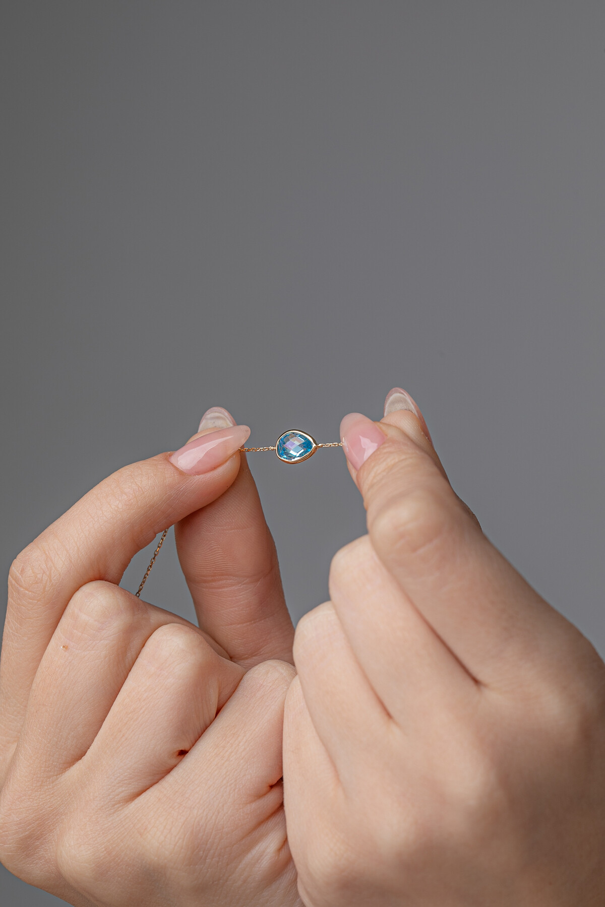 14 Ayar Altın Mavi Damla Taş Bileklik