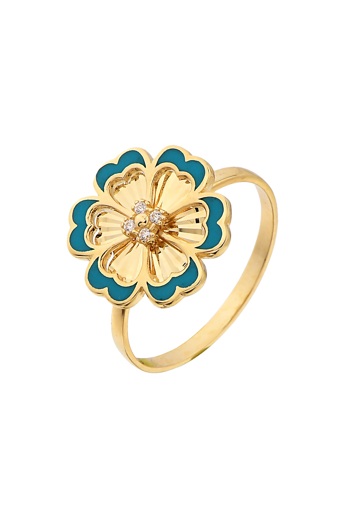 14 Ayar Altın Mineli Çiçek Yüzük