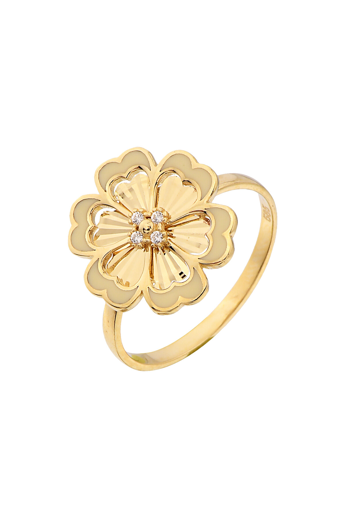 14 Ayar Altın Mineli Çiçek Yüzük