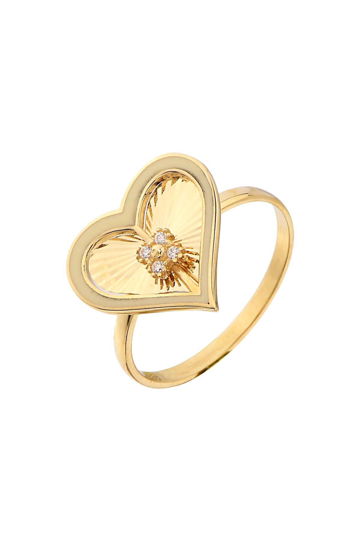 14 Ayar Altın Mineli Kalp Yüzük