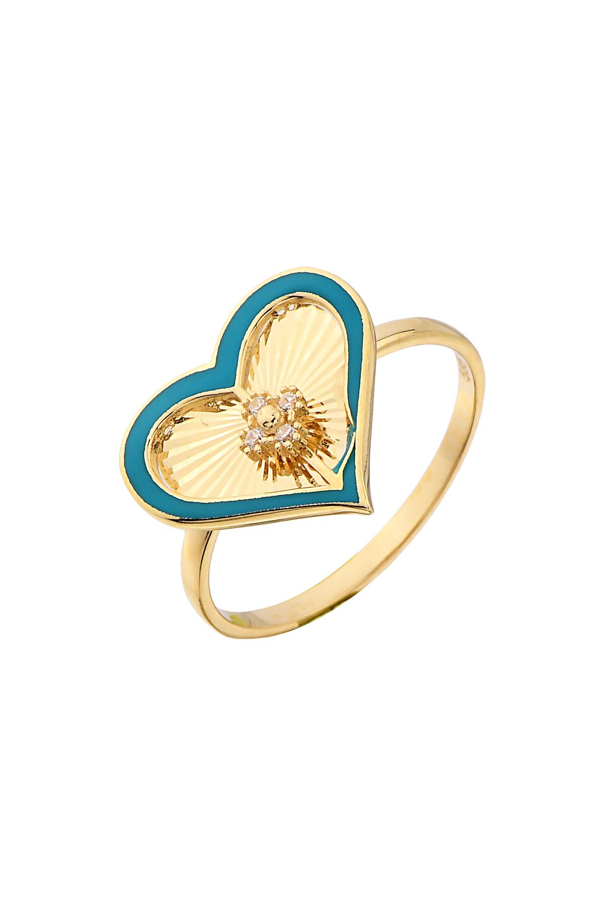 14 Ayar Altın Mineli Kalp Yüzük