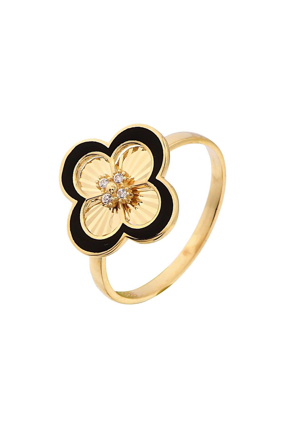 14 Ayar Altın Mineli Yonca Yüzük