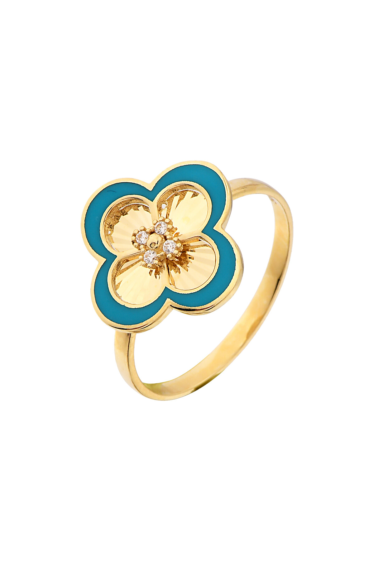 14 Ayar Altın Mineli Yonca Yüzük